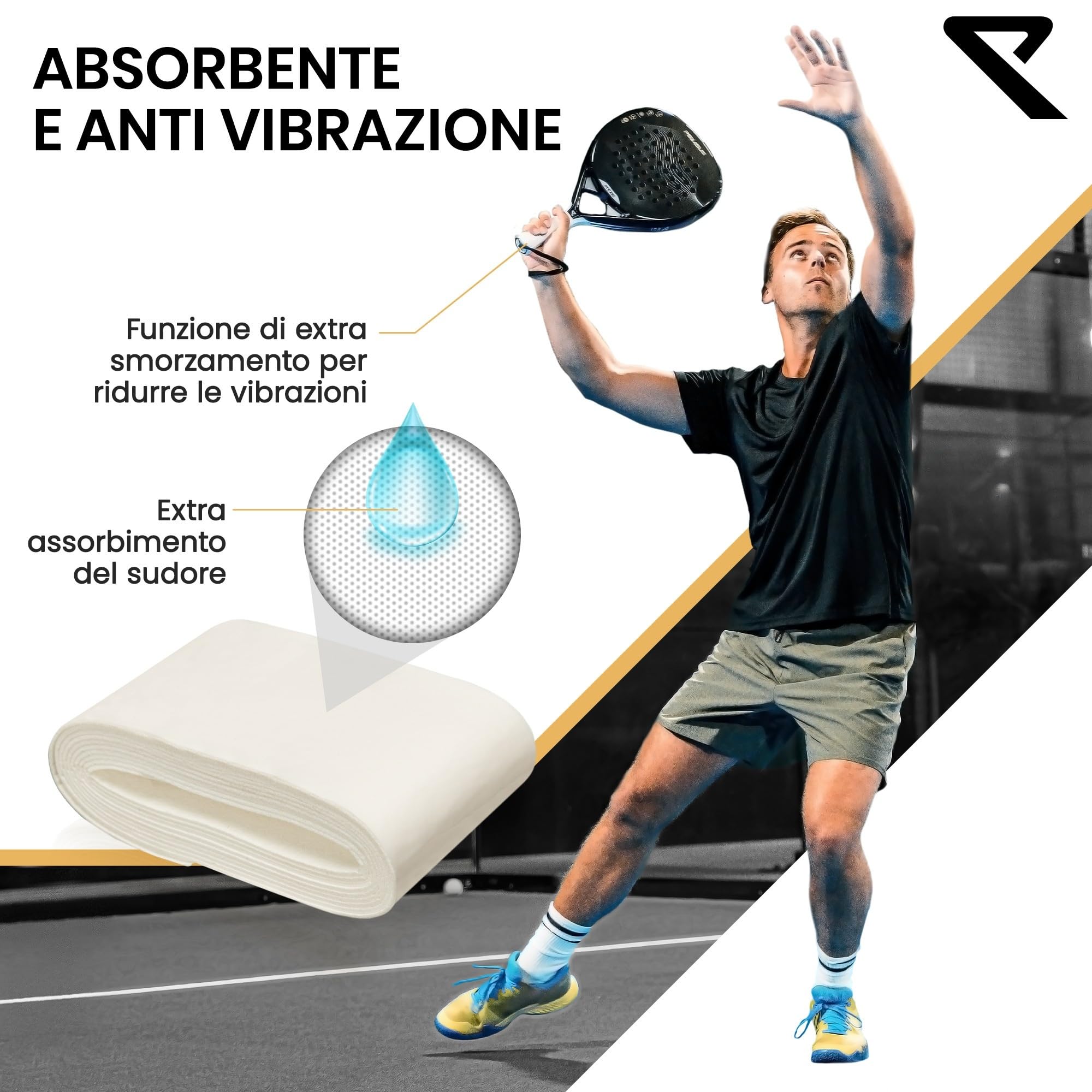 6 Sovraimpugnure Per Racchetta Tennis E Badminton | Nastro Antiscivolo Assorbisudore In PU, Senza Logo, Sfumature Colore - 4
