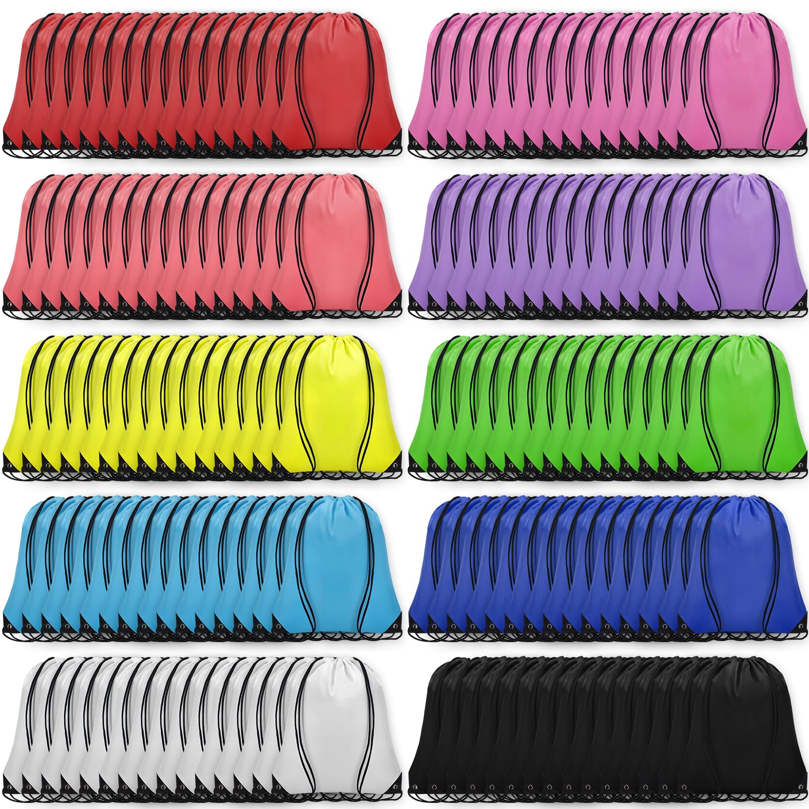 Grneric 150Pcs Drawstring Backpack Bulk Cinch Sackpack Drawstring Bags Nylon for Gym Party Trip(10 Colors)