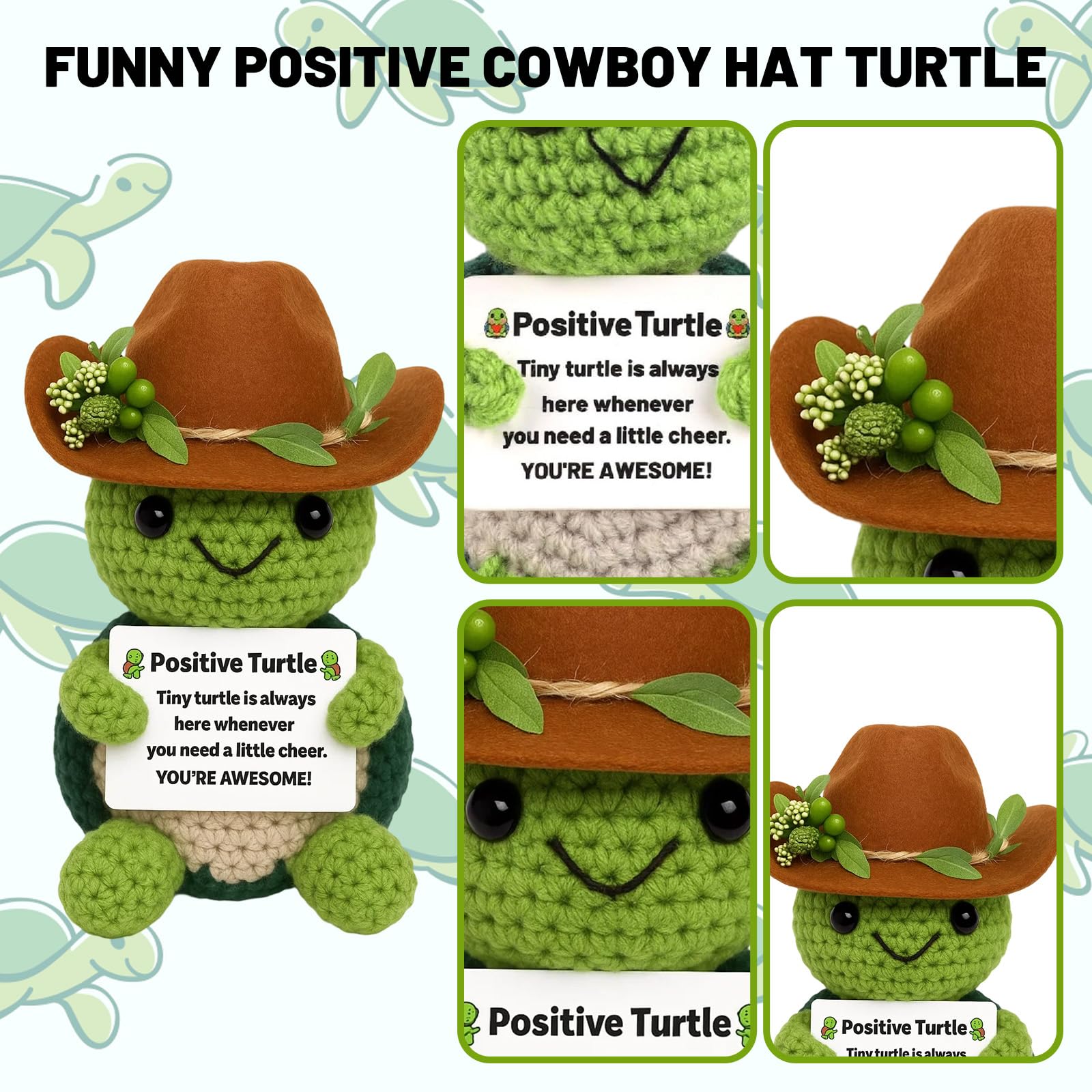 Positive Crochet Animals,Positive Turtle,Crochet Positive Animals,Inspirational Gifts for Friends and Family,Table and Room Decorations,Suitable for Birthdays Graduations or Special Occasions - Image 3