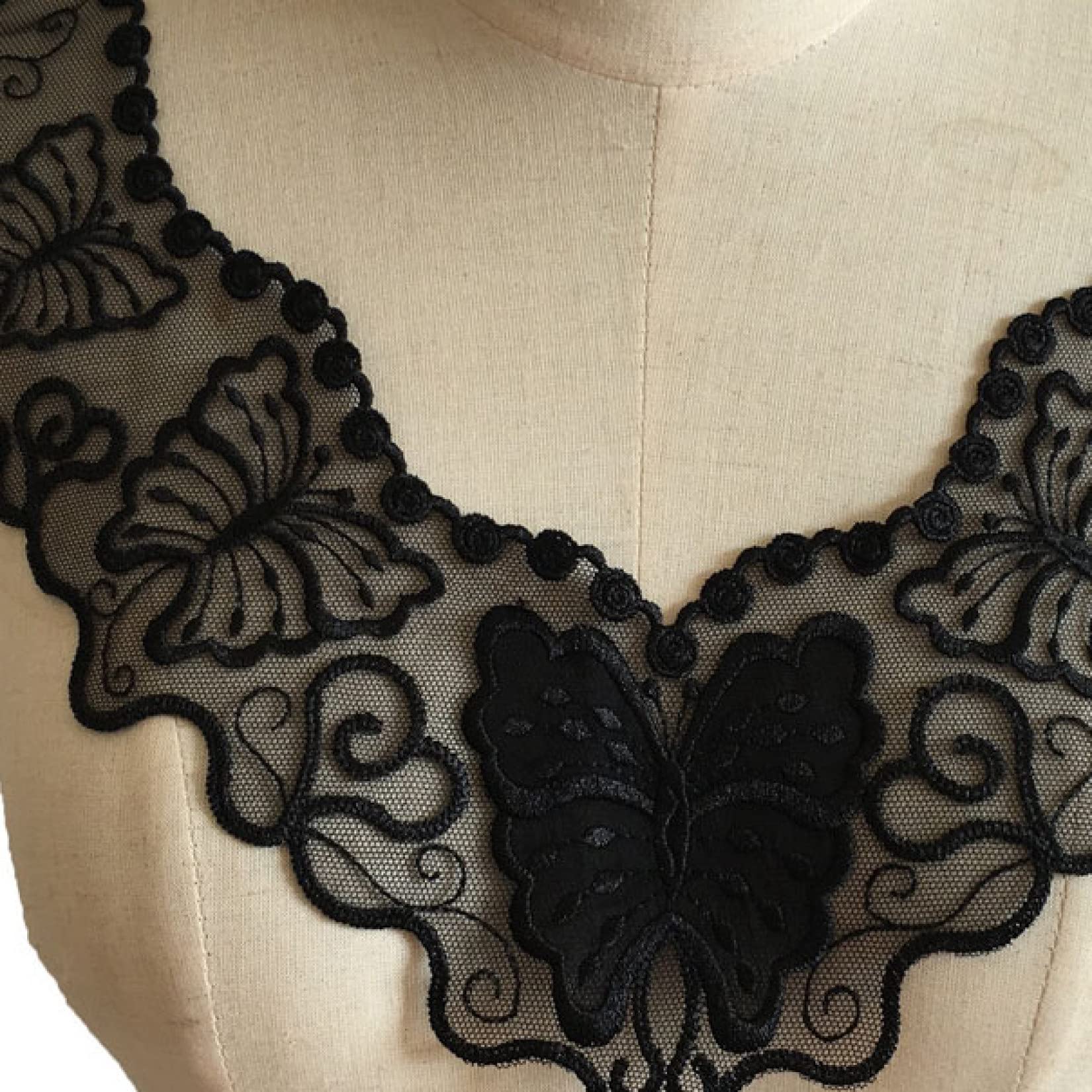 2pcs Black Organza Embroidery Venise Lace Neckline Collar