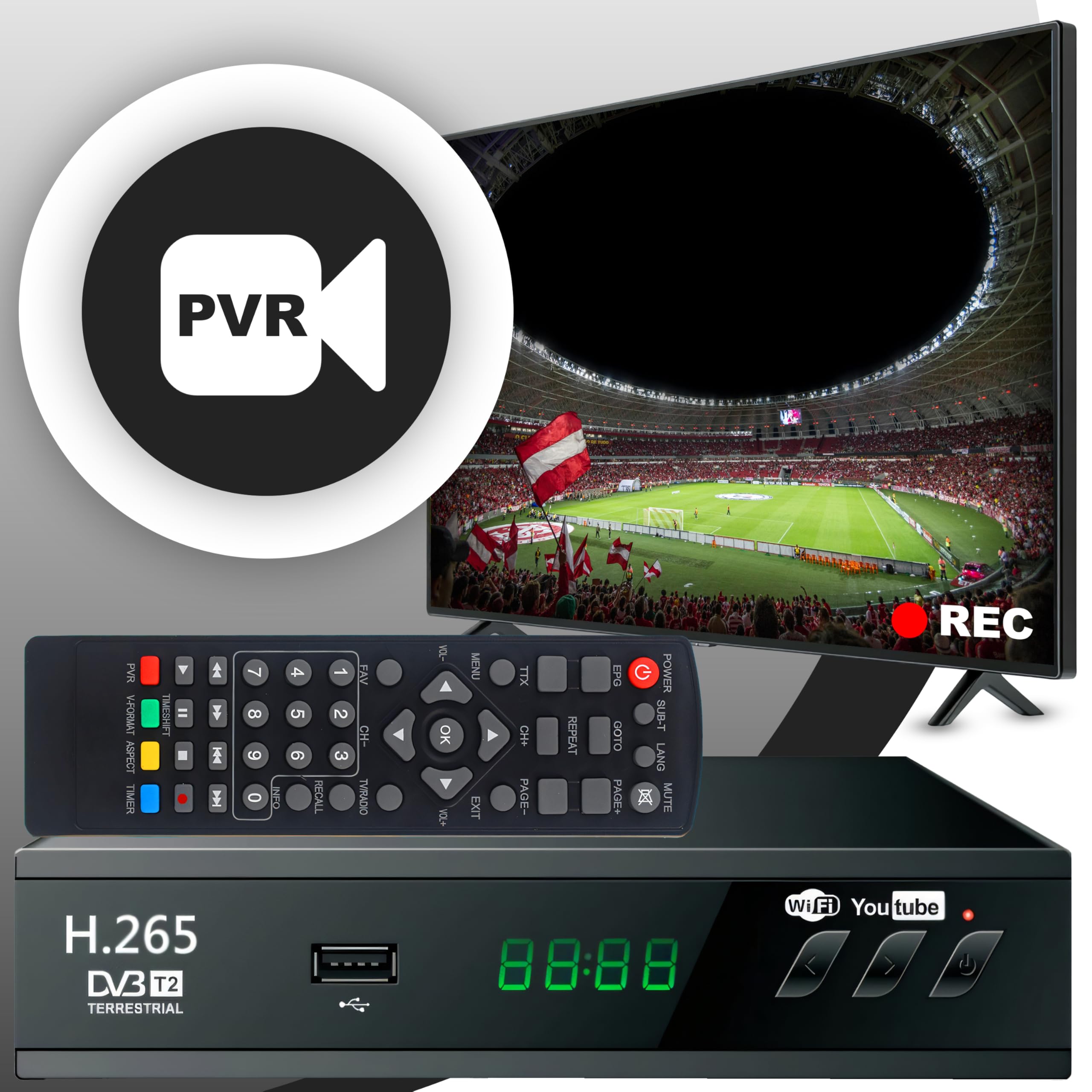 Retoo Odbiornik DVB-T2 HD z H.265 HEVC, odbiornik cyfrowy z HDMI, SCART, funkcją nagrywania PVR, Timeshift i USB, tuner TV Full HD do telewizji kablowej, z pilotem sterującym i kablem