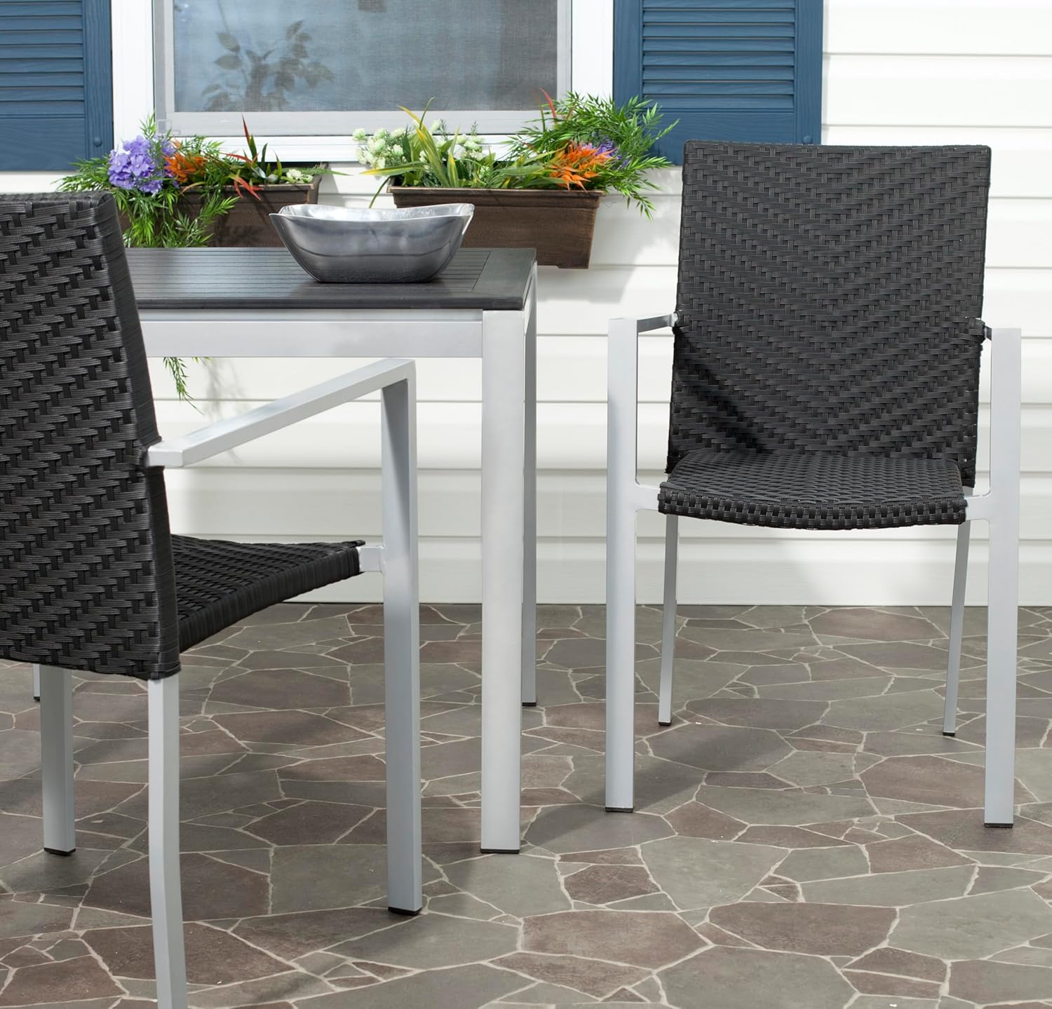 SAFAVIEH Home Collection Cordova Black Indoor-Outdoor Stacking Arm Chair