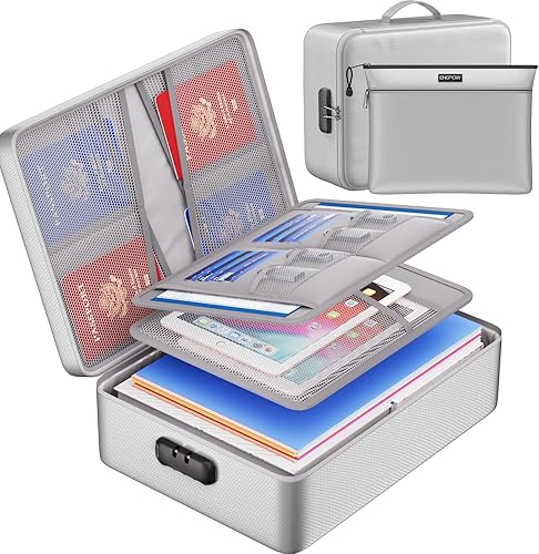 ENGPOW - bolsas de almacenamiento de archivos, bolsa organizadora de documentos ignífuga con bolsa de dinero, bolsa de viaje segura para el hogar y