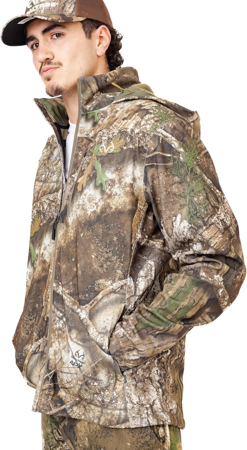 Realtree Men’s Core Soft Shell Jacket – Windproof, Water-Resistant Camo Hunting Jacket with Fleece Lining & YKK Zippers