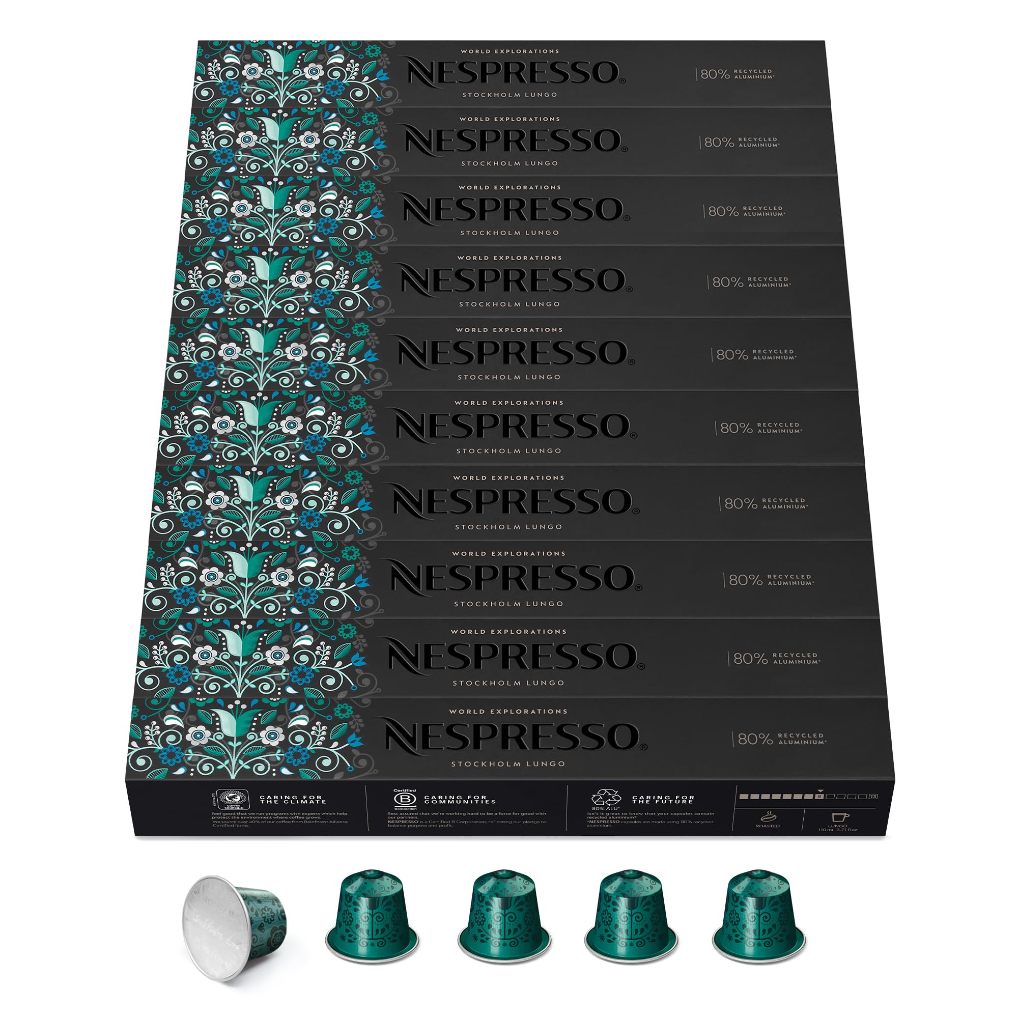 NESPRESSO ORIGINAL Stockholm Lungo 100 Kaffeekapseln | Arabica Kaffee, Dunkle Röstung, Intensität 8