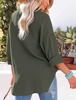 Mingzhu Womens Oversized Cotton Button Down Gauze Shirts