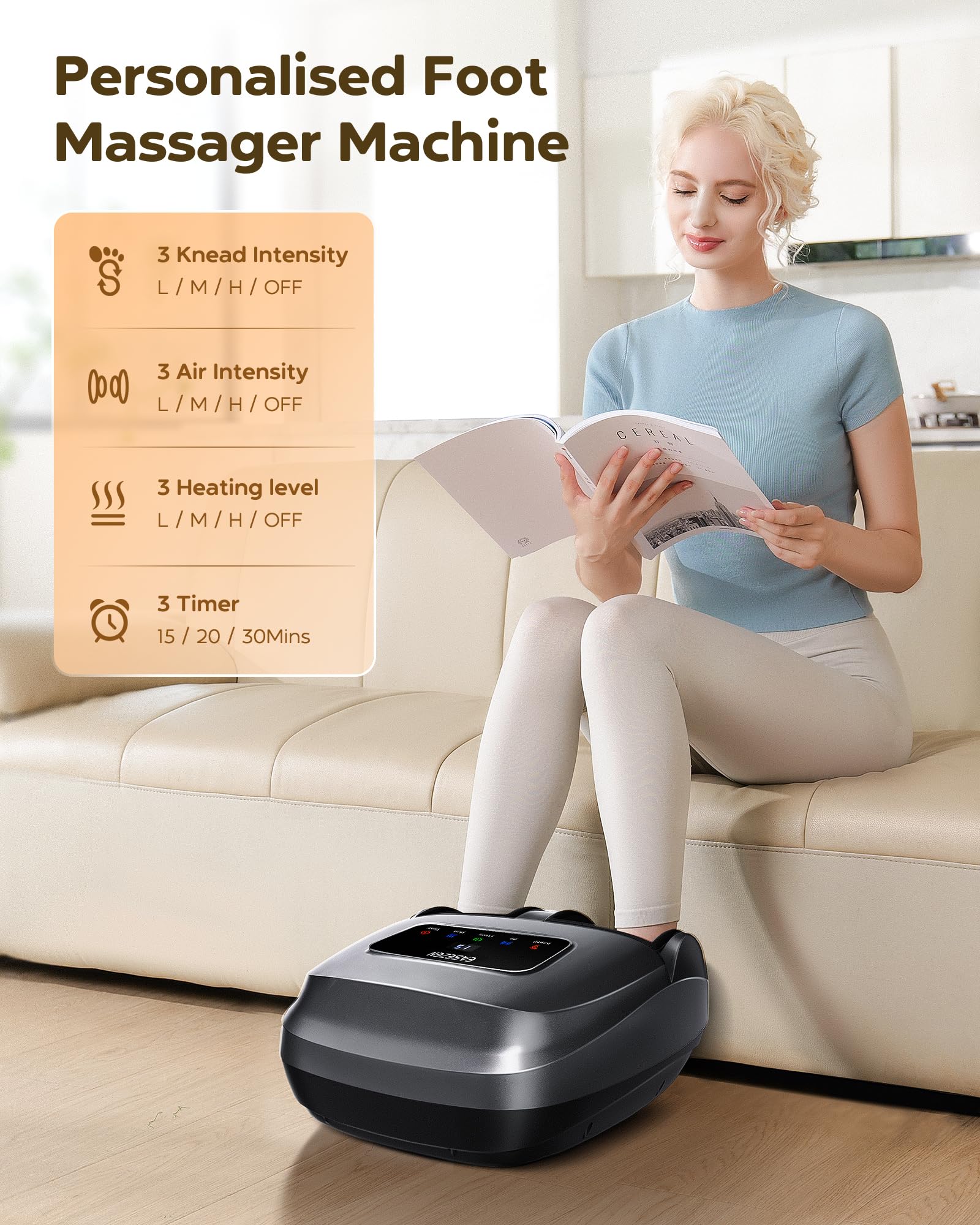 Cloud Massage Shiatsu Foot Massager with Heat, Standard Size, White product image 16