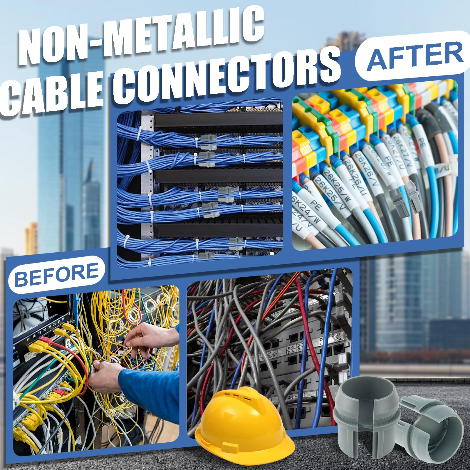 200 conectores de cable no metálicos, a presión para cable individual 14/2-10/3 AWG, dos cables 14/2-12/2-14/3 AWG, fácil instalación sin herramientas, uso en interiores y exteriores para cable NM (1
