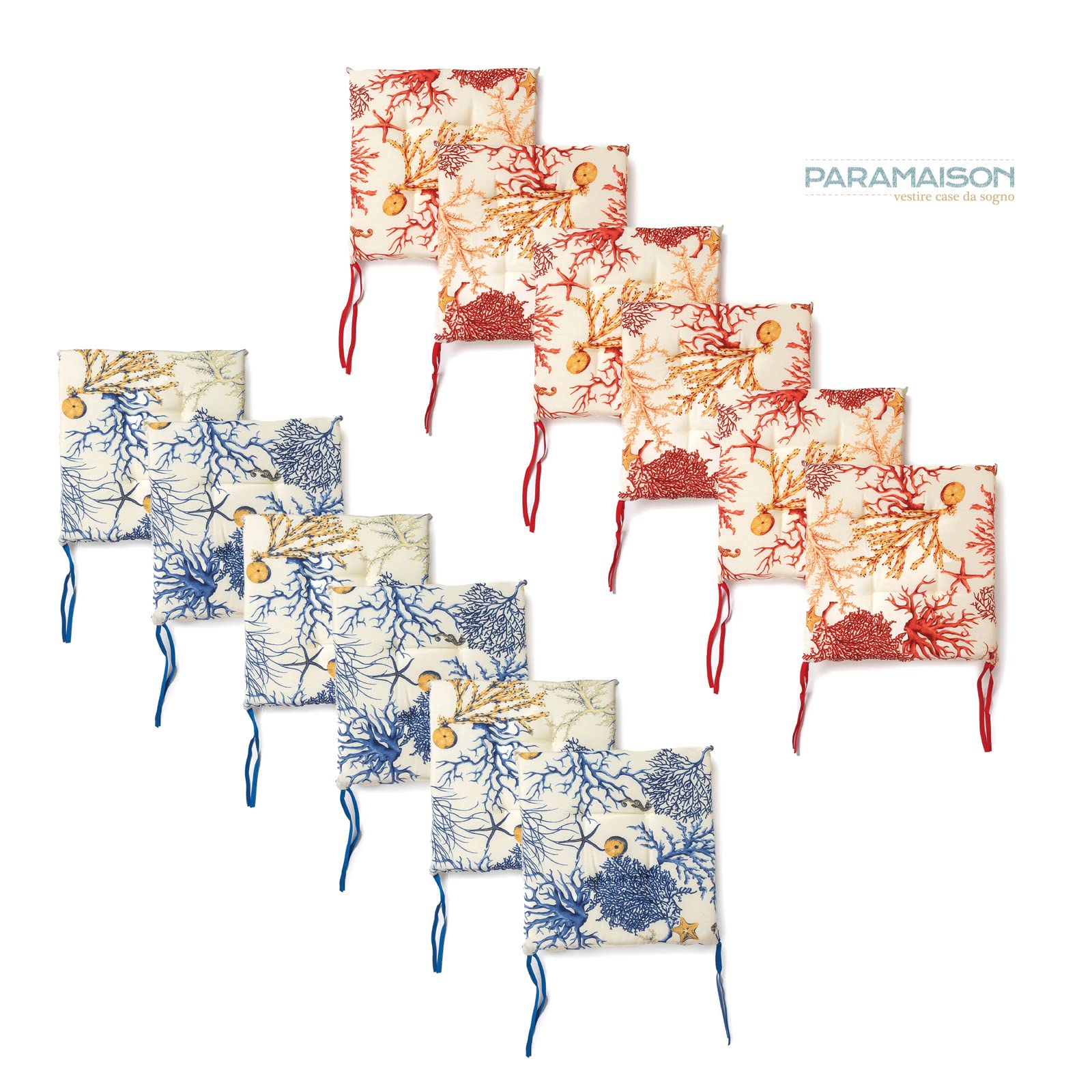 PARAMAISON Cuscini Sedia Corallo 40x40x3,5 cm Set da 6 pezzi Fissaggio con Laccetti