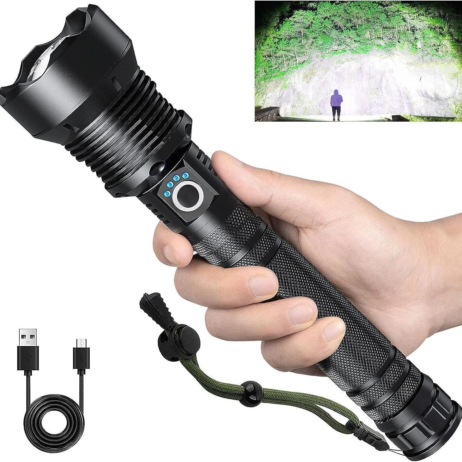 Rechargeable LED Flashlight High Lumens, 990,000 Lumens Super Bright Flashlight, 3 Mode Waterproof, Powerful Handheld Flashlight for Camping Adventure Hiking Emergency
