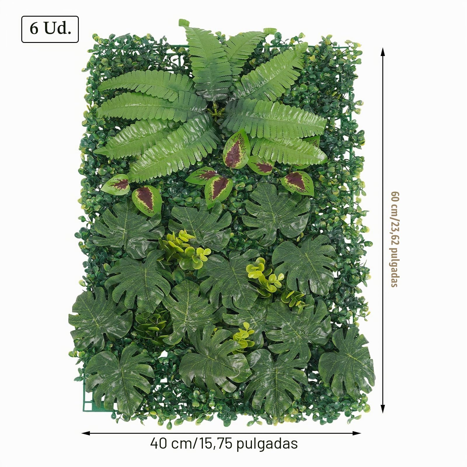 Juego de 6 paneles vegetales artificiales para pared, 60 x 40 cm, decoración para jardines, balcones, pasillos, fondos