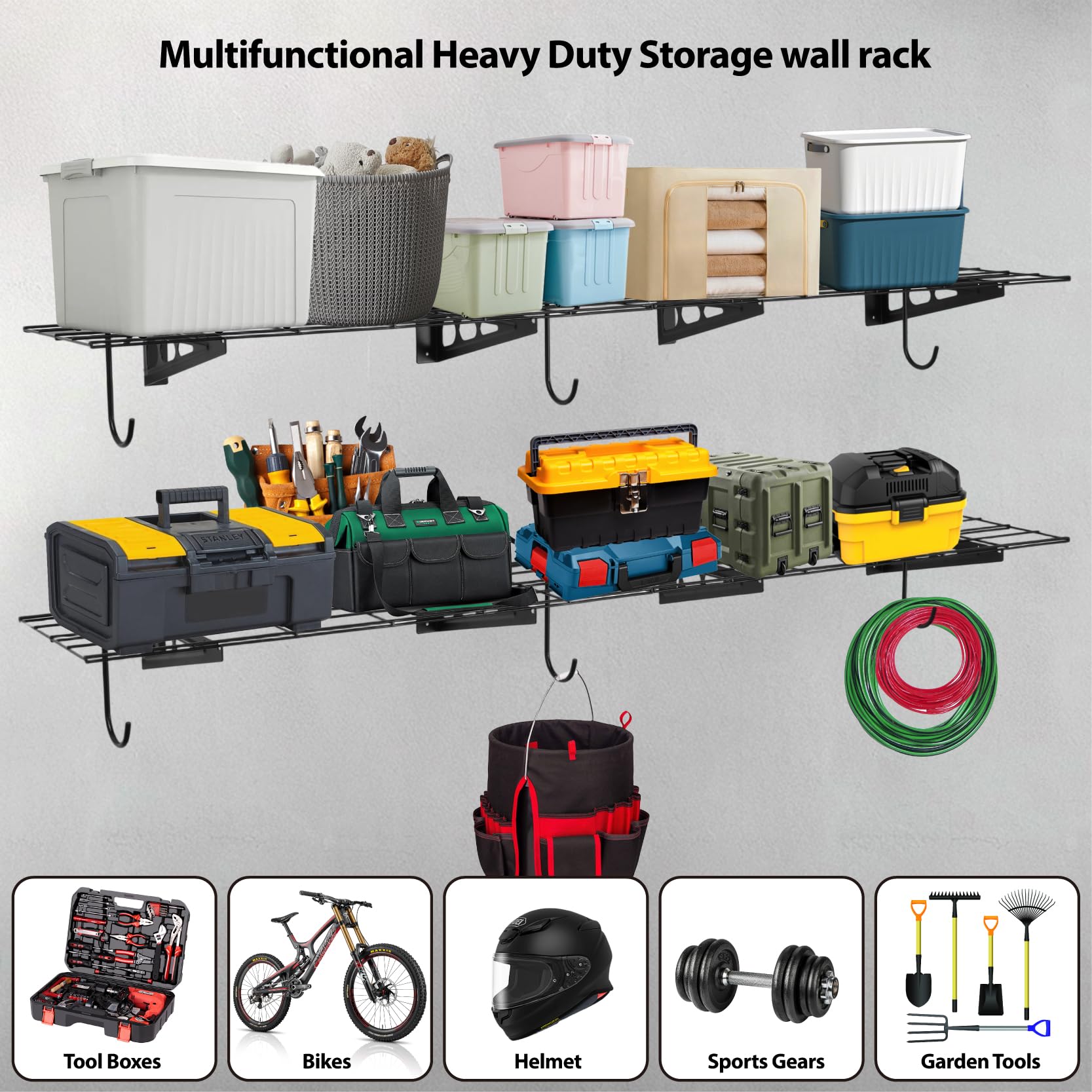 Sinoer 2Pack 1x6ft Garagenregal mit Haken, 12-Zoll-x-72-Zoll-Metallwandregal Garagenregalregale, für Geschäft, Schuppen, Garagenlagerung