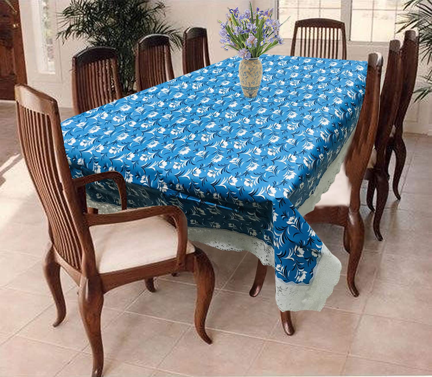Homerz Premium Dining Table Cover for 6 to 8 Seater, 60 x 90 inch Size, Waterproof and Dustproof (Blue Emboss, 60x90 inch- 6-8 Seater)