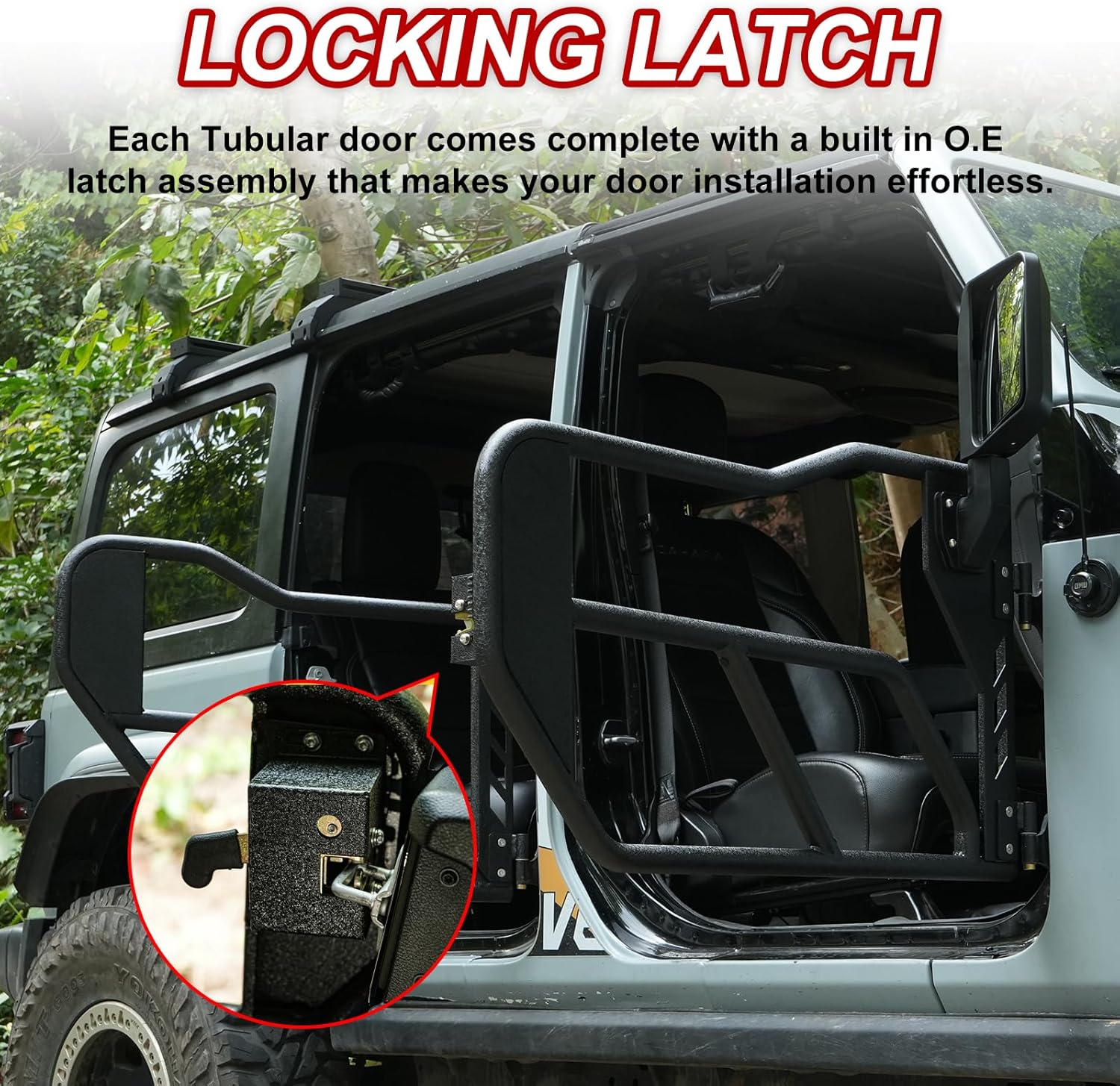 Tubular Half Doors Compatible with 2018–2024 Jeep Wrangler JL JLU 4-Door, Steel Tube Doors with Rear Side View Mirrors, Off-Road Trail Adventure Door Accessories