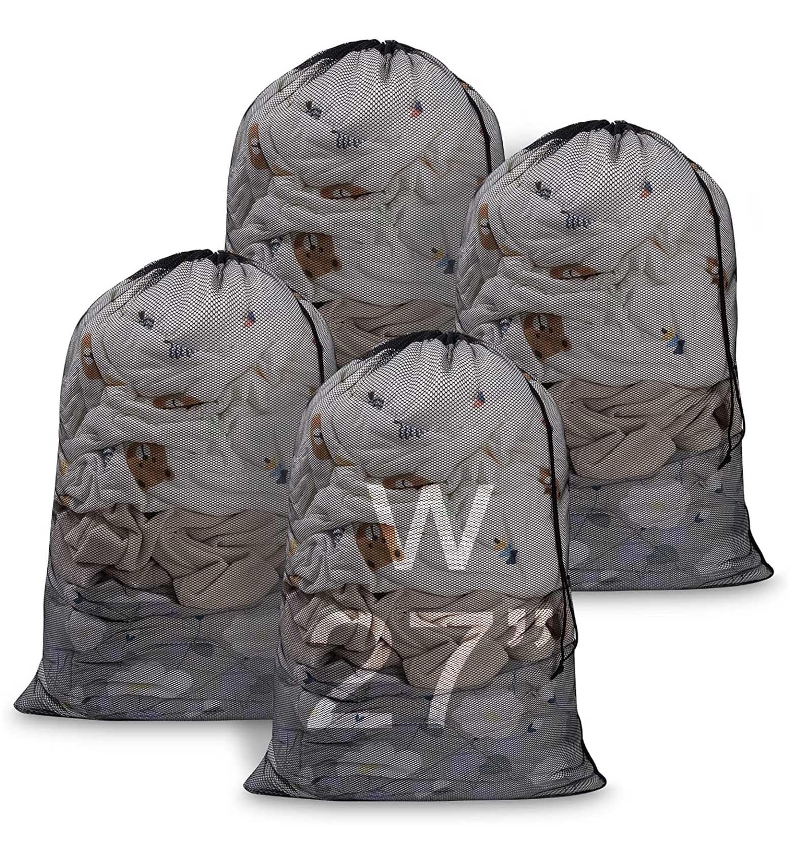 MeowooLarge Mesh Laundry Bag, 27×36inch Heavy Duty Mesh Laundry Bags Drawstring Lockable, Laundry Hamper Liner, Machine Washable, for Travel,Storage, Sports Factories, Dorms, Black 4pcs
