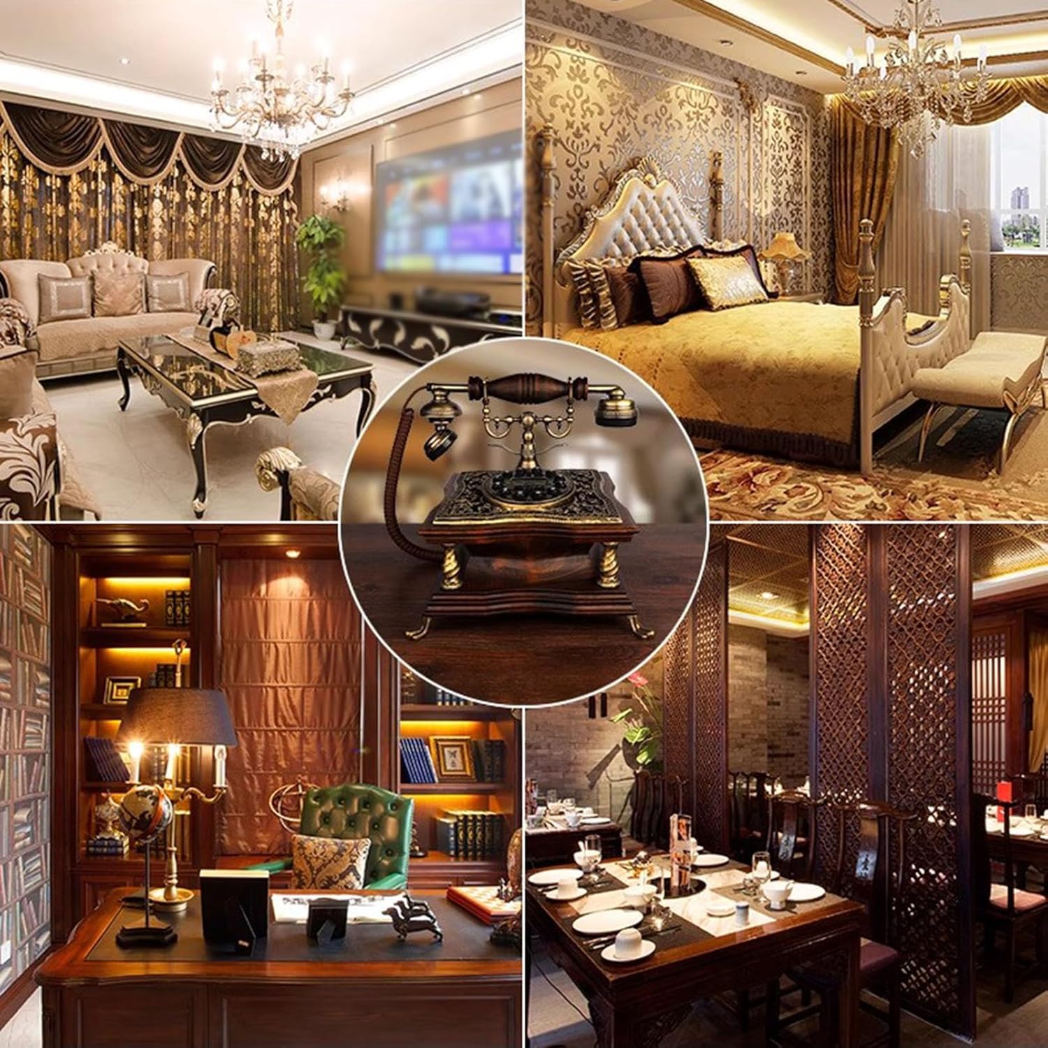 Retro Corded Phone Landline Corded Telephone Push-Button Telephone Vintage Decorative Telephone with Caller Id