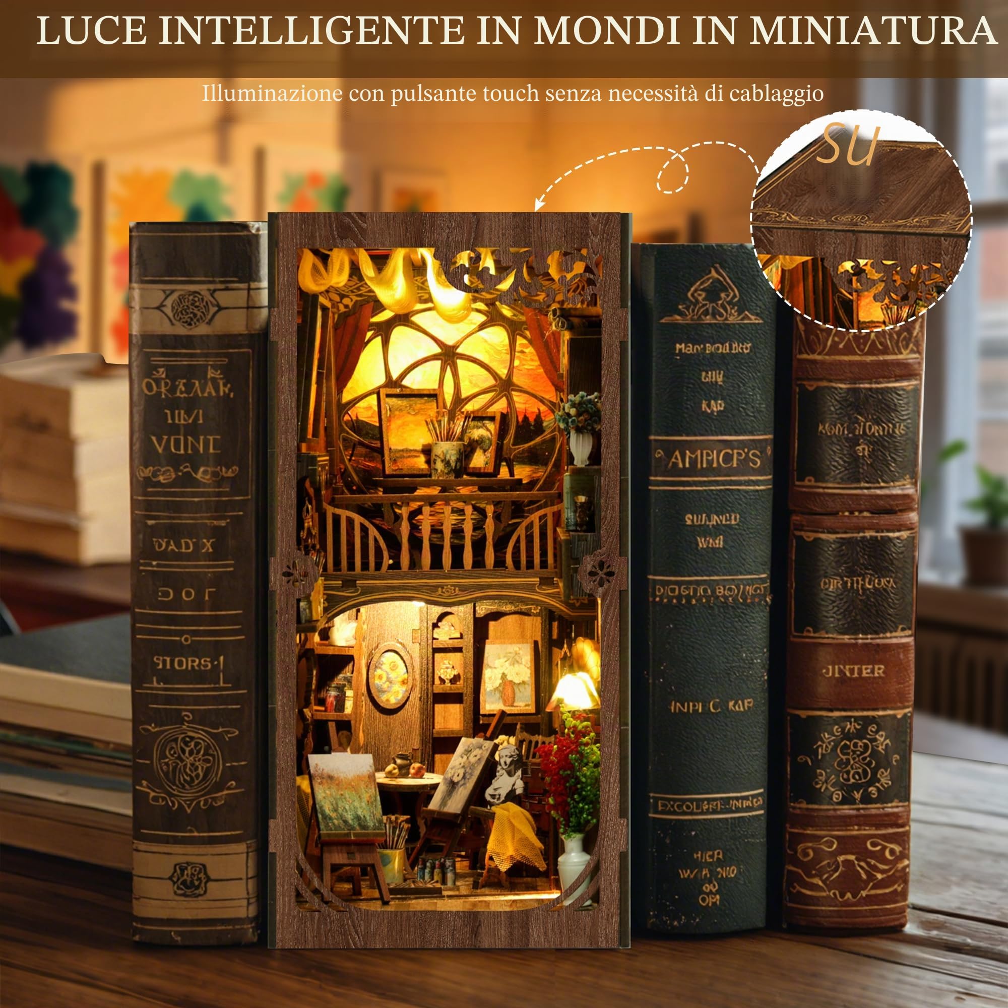 CRIOLPO Kit Book Nook DIY per Adulti - Casa in Miniatura con Luci LED da Montare, Modellismo 3D Creativo per Decorare Librerie - Regalo Originale per Appassionati di Fai da Te