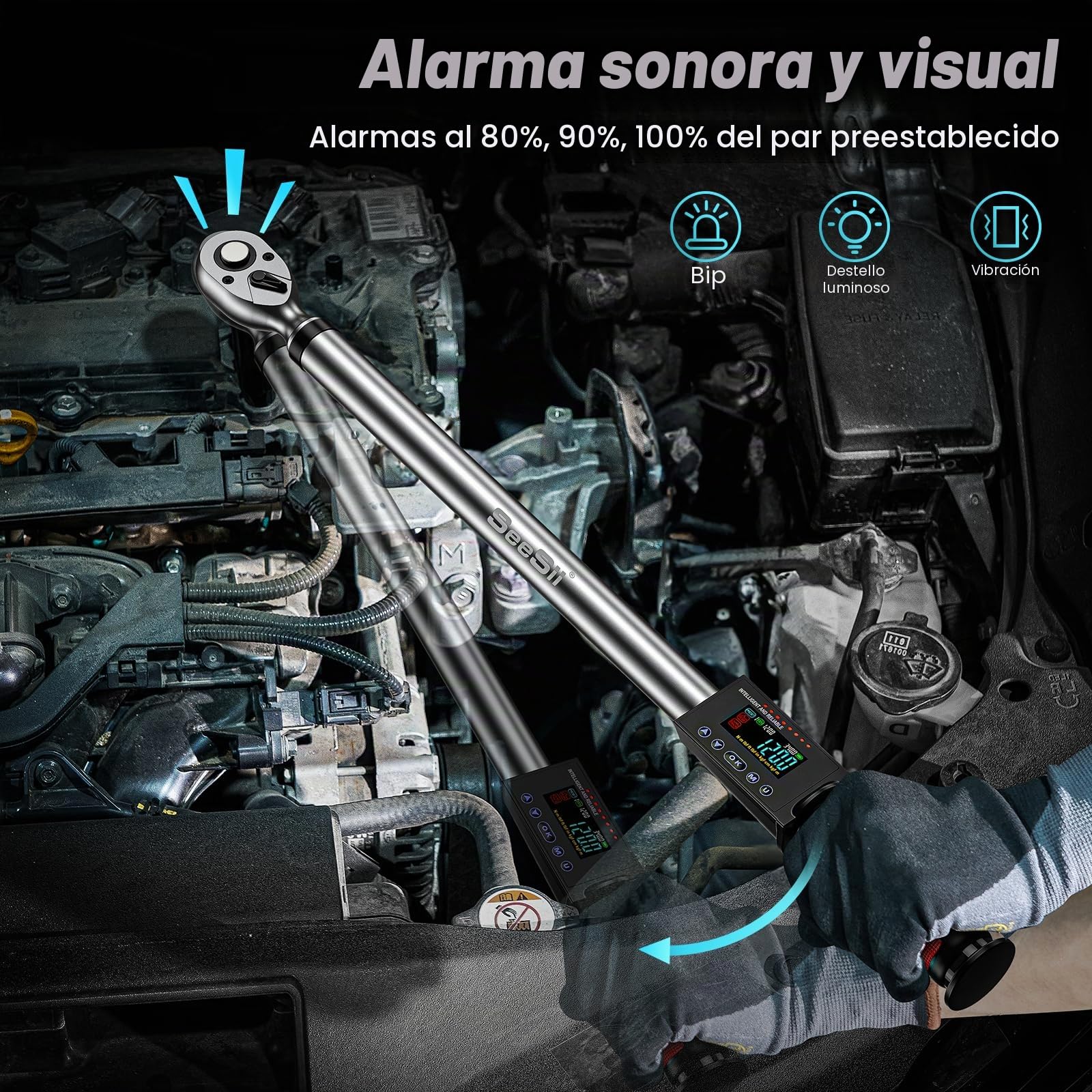 Seesii Llave dinamométrica digital, accionamiento de 1/2 pulgada (340 Nm), precisión de torque del 2%, ajuste de 3 velocidades, con luz LED y zumbador para mantenimiento del vehículo DH340