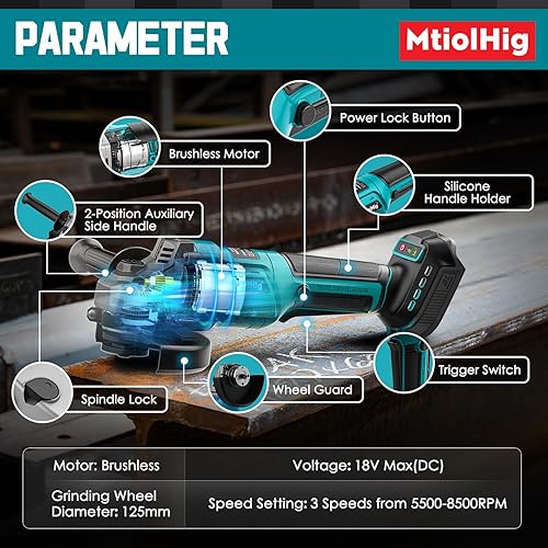 Vista 11 de Amoladora angular inalámbrica compatible con batería Milwaukee de 18 V: herramienta amoladora sin escobillas, amoladora angular pequeña para ruedas