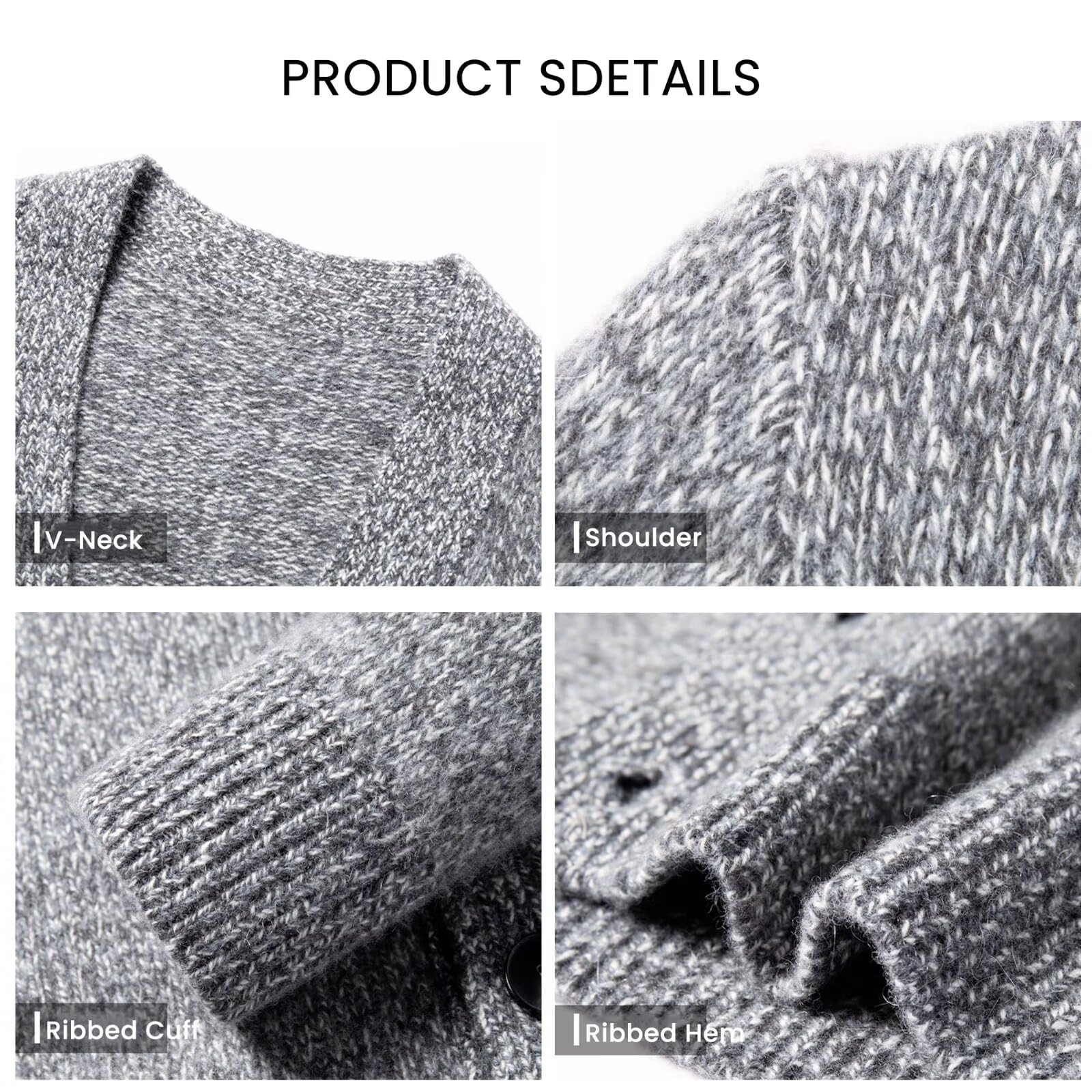 HNVAVQ Cárdigan Hombre 100% Cachemira Chaqueta de Punto Cuello V | 100% cachemira, suave transpirable, cuello V elegante, botones frontales, ideal con camisa o chaqueta