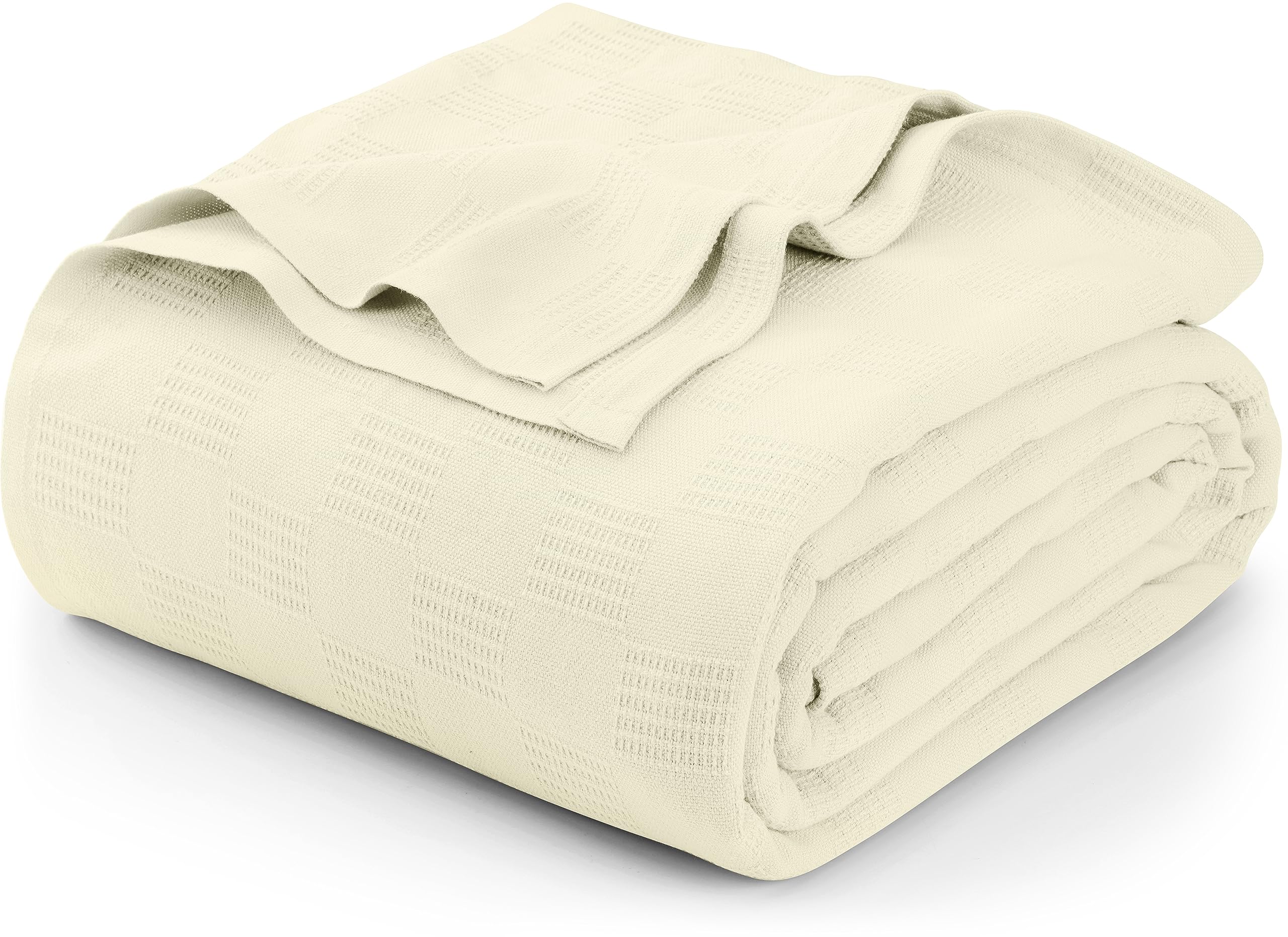 Utopia Bedding Ivory 100% Cotton Blanket [King Size - 90x108 Inch] 350GSM Lightweight, Soft and Breathable Thermal Blanket for All Seasons