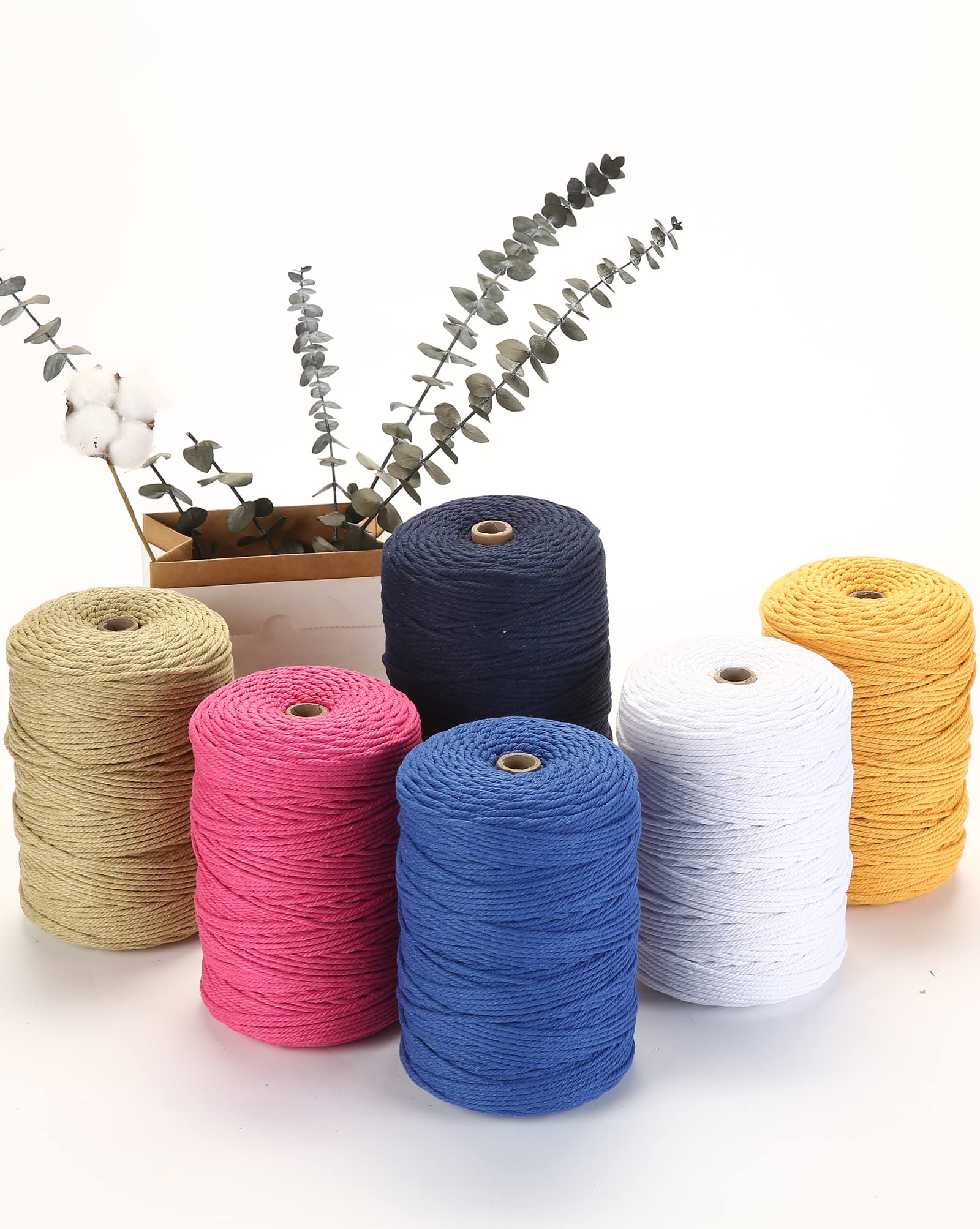 GOHOF Macramé koord, 3 mm x 300 m, hoogwaardig katoenen macramétouw, 4 strengen, gedraaid, zacht katoenen koord, een van de meest perfecte materialen voor macramé kunst, katoenen koord zonder