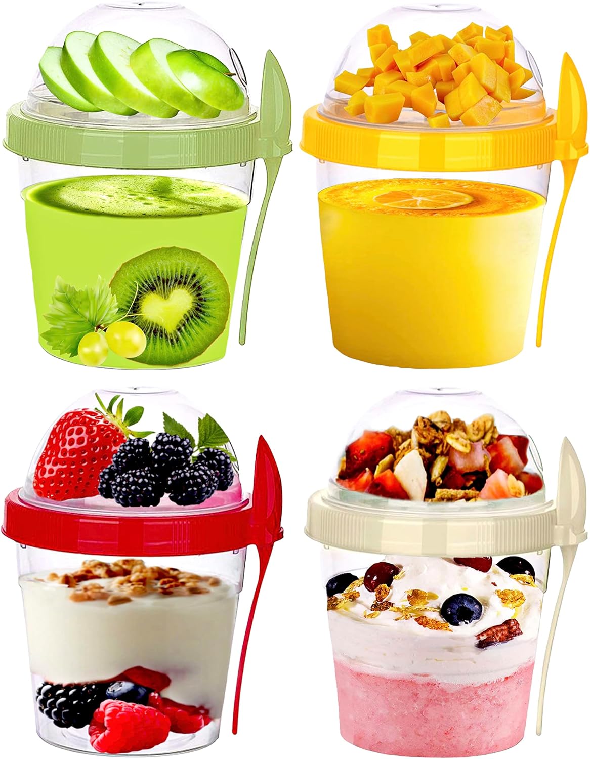 VL Yogurt Cup 500Ml Reusable Breakfast Pots Muesli Cup With Spoon Lid