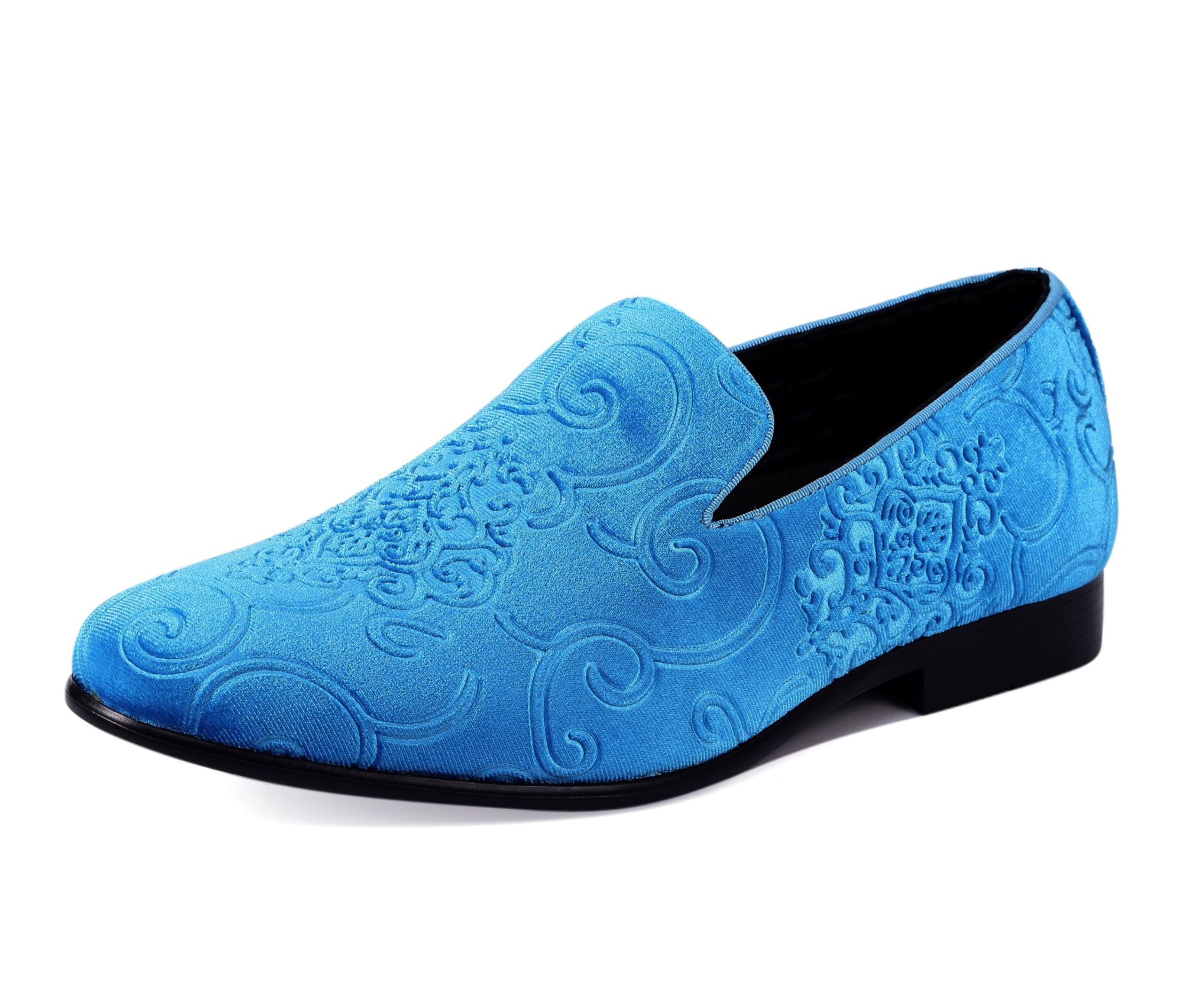 Amali King - Men's Slippers - Mens Loafers - Designer Shoes for Men - Tuxedo Shoes - Velvet Loafers Men - Embossed Paisley Pattern, Satin Band and
