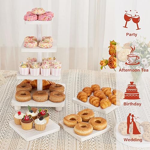 Miniatura 4 de Soporte redondo para cupcakes de 3 niveles, soporte de madera para pasteles con decoración de bandeja escalonada, soporte rústico para tartas,