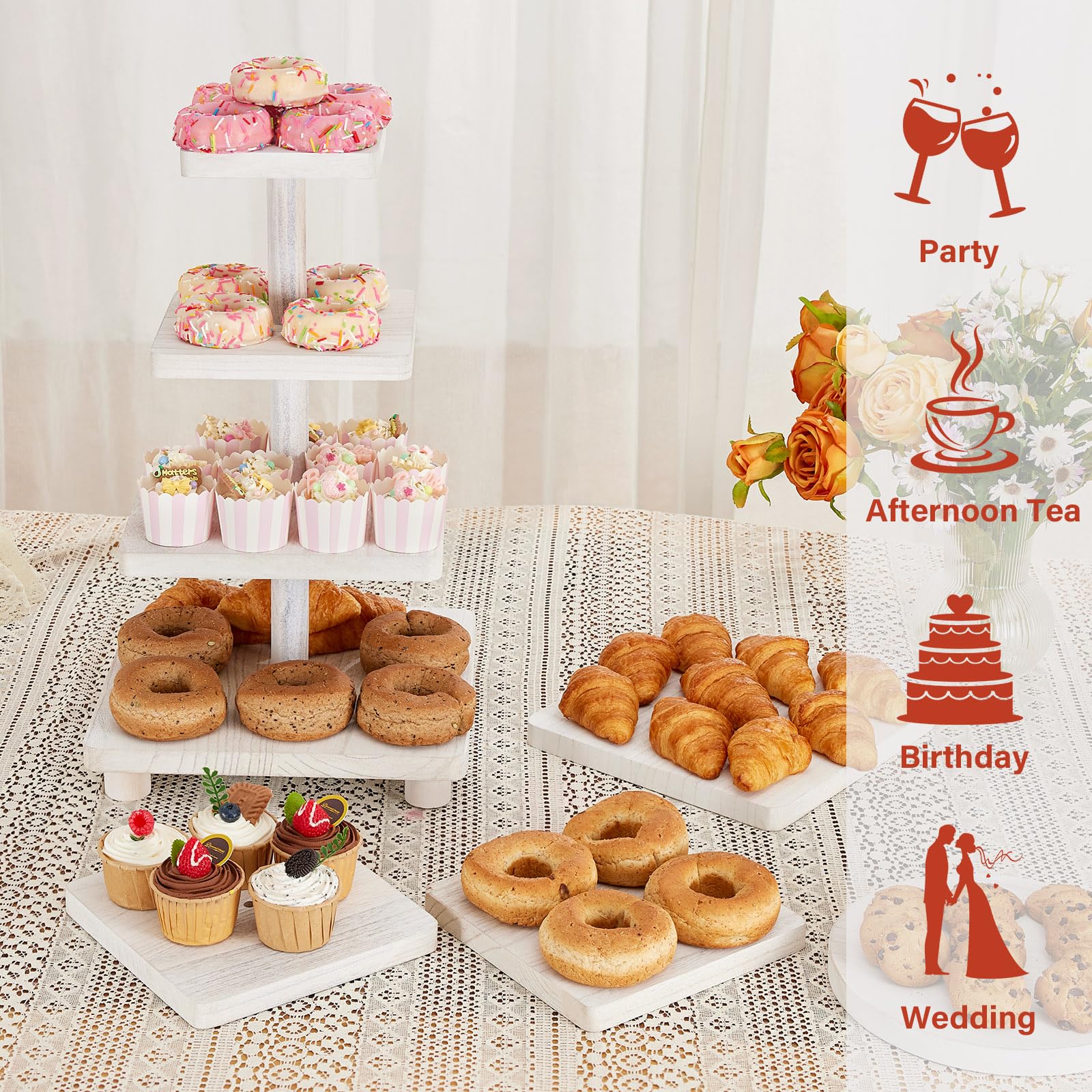 Cupcake-Ständer 4-stöckig Aus Holz – Für 50 Cupcakes, Drehbar, Mit LED-Lichtern