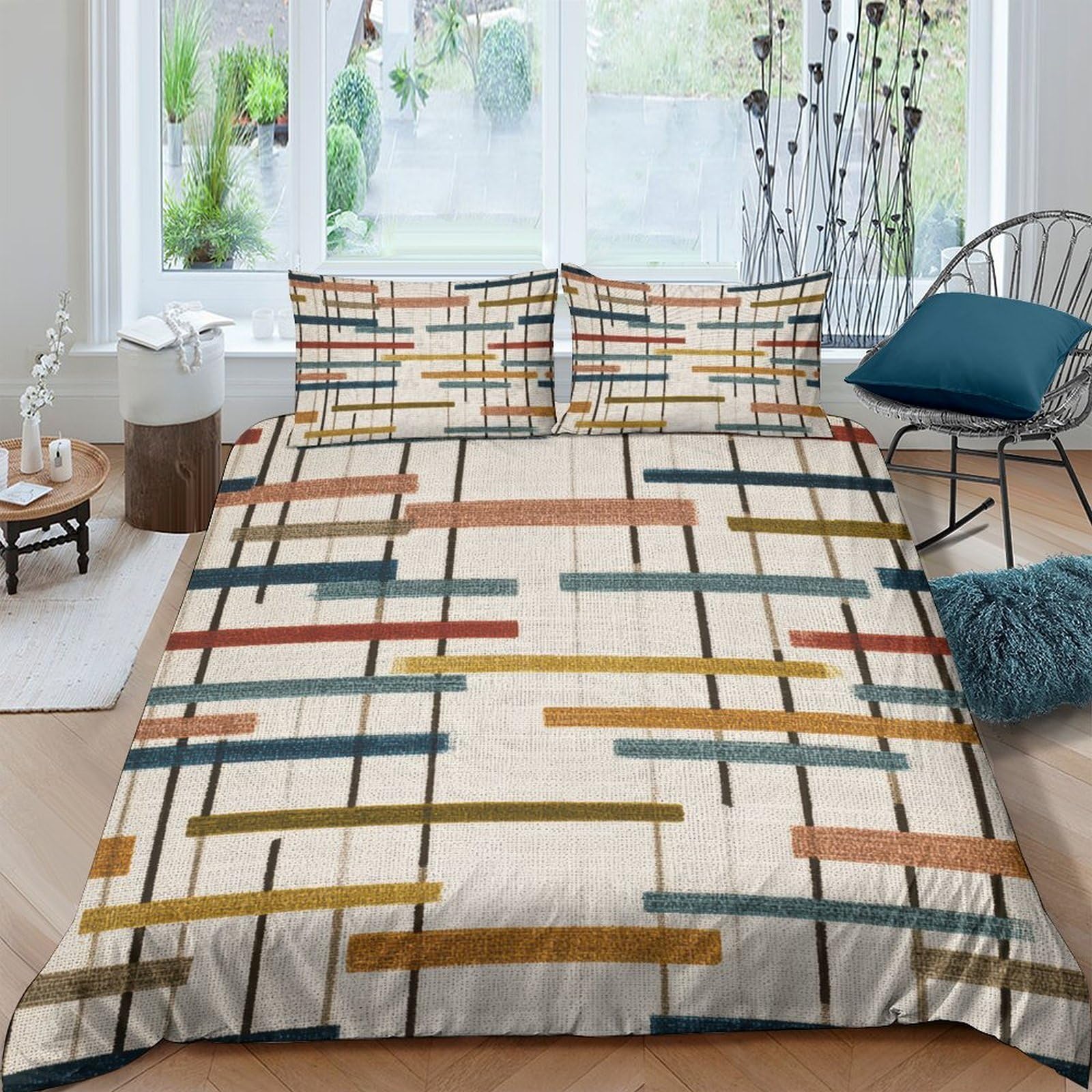 Ctjqhvkz Style-5 3D Printed Geometric Lines Fitted Sheet Microfiber Colourful Pattern Bed Cover For Bedroom Dorm Easy Care Single（135X200cm）