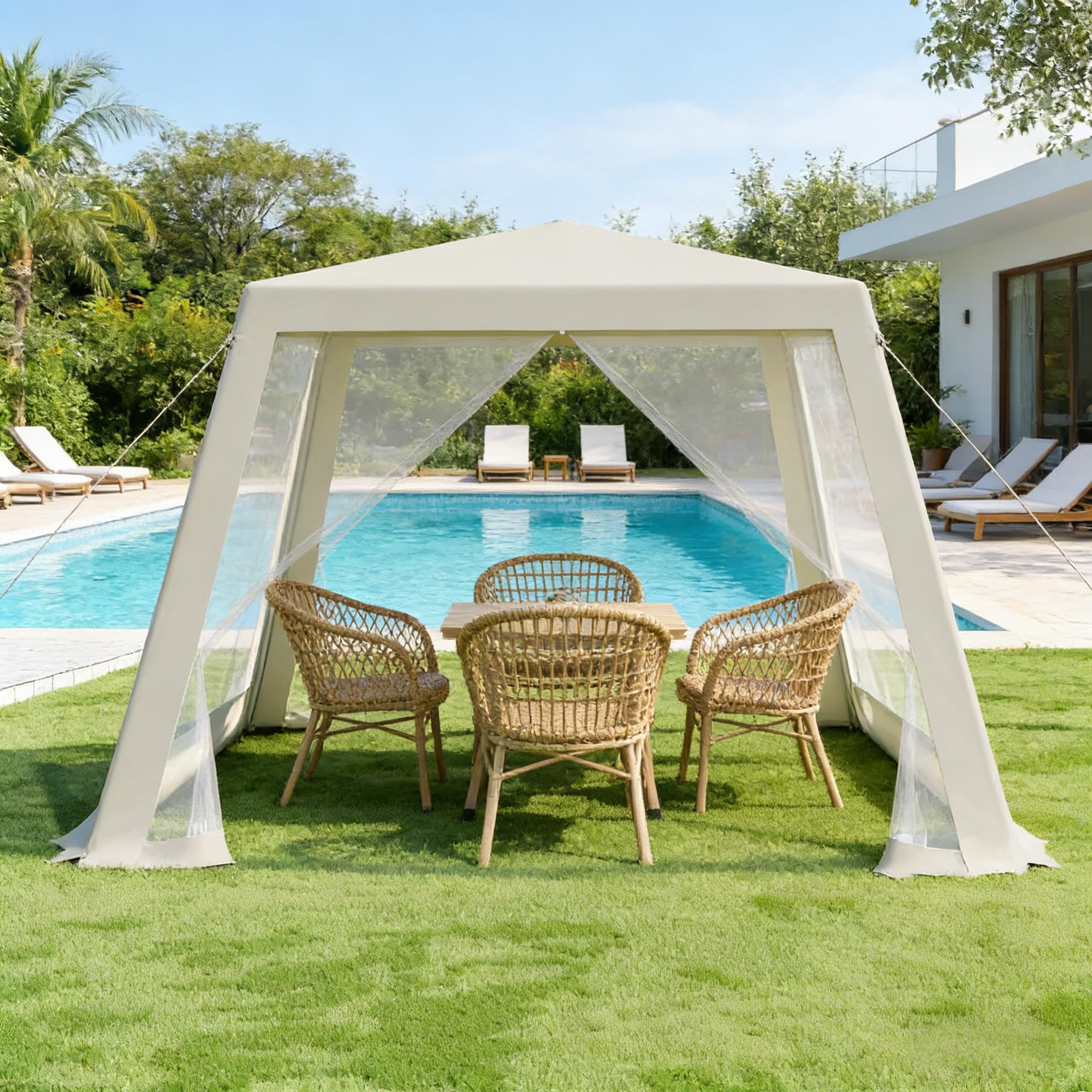 Gazebo pieghevole leggero, 3 x 3 m, beige, impermeabile, resistente ai raggi UV e traspirante, con zanzariera, portatile per giardino, terrazza, campeggio