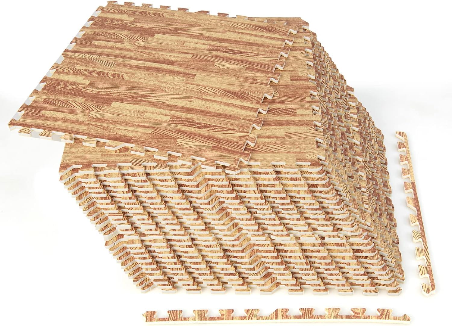 GOPLUS Tapis de Protection Fitness Puzzle en Mousse EVA, Tapis de Sport de Sol 12 Dalles Effect Bois, 61x61CM, Tapis Matelas Épais Antidérapant Couvre 4,5m² pour Gym, Salle de Sport, Garage, Piscine