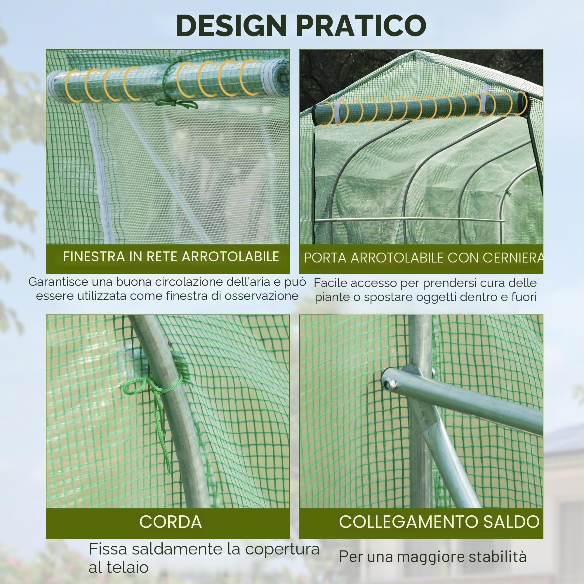 Outsunny Serra tunnel con finestre e porta per giardino 3 x 2 M | Serra pedonabile, giardino posteriore, telaio metallico