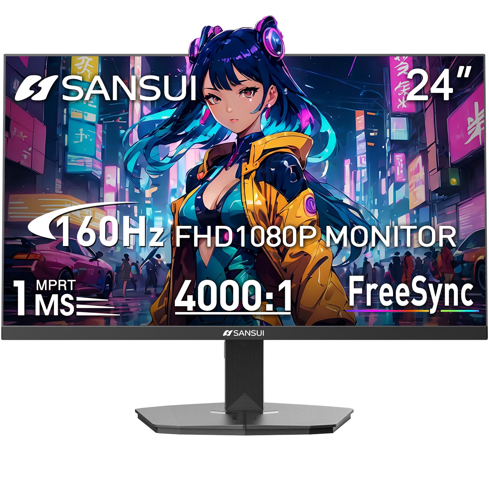 SANSUI 24 Inch Gaming Monitor 160Hz FHD 1080P Computer Monitor, FreeSync 1ms 4000:1 Contrast, HDMI DP Ports VESA Support Eye Care Monitor for Gaming Office (HDMI Cable Included ES-G24F4M)