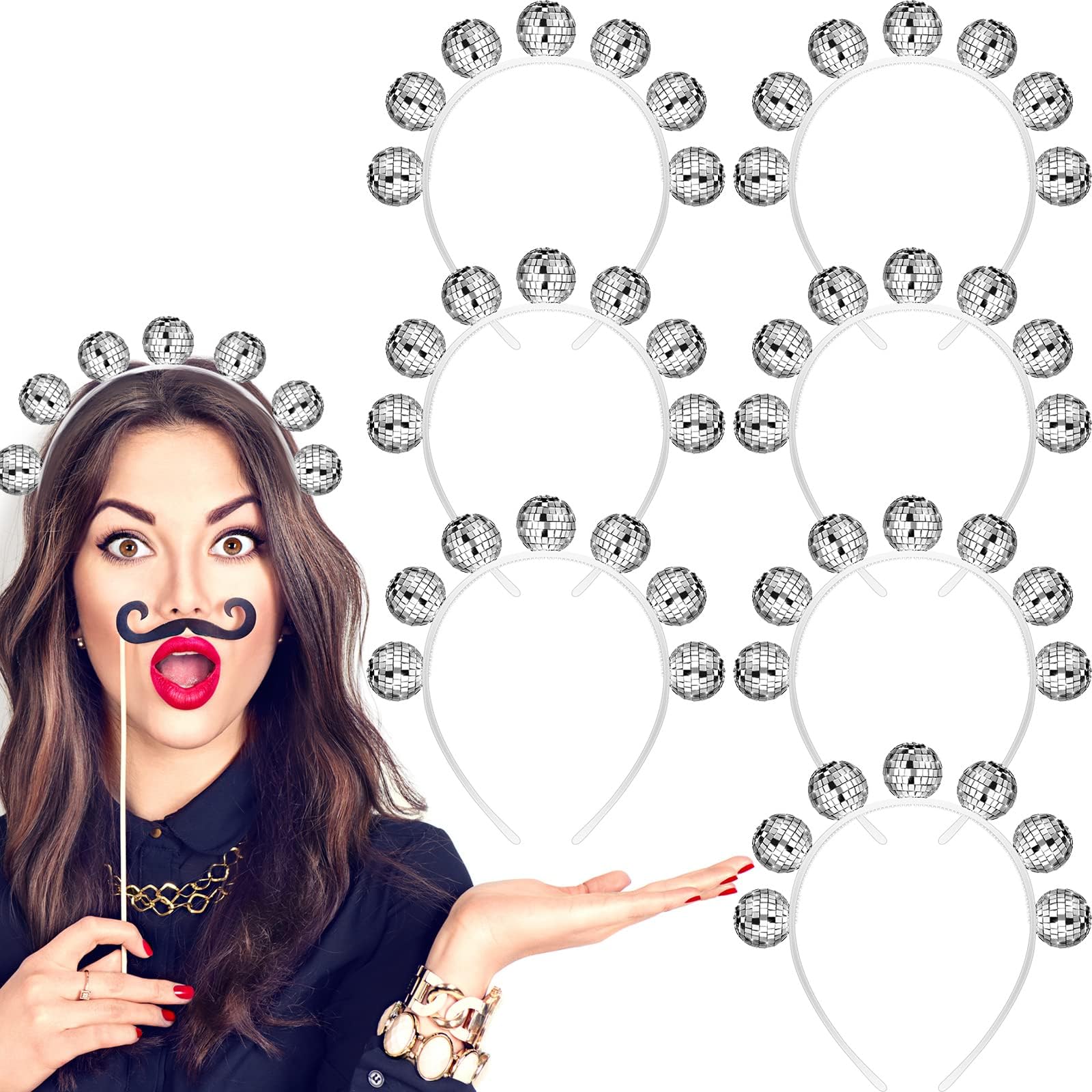 Amazon.com: Ujuuu 10Pcs Disco Ball Headband 70s Retro Disco Headwear Mirror Disco Ball Silver