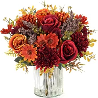 Artificial Autumn Flowers 2 Bundles Artificial Autumn Bouquet Autumn Flowers Like Real Artificial Flowers Autumn Decoration Silk Flowers Artificial Flower Bouquet for Table Decoration Wedding Living Room Vase Autumn Decoration