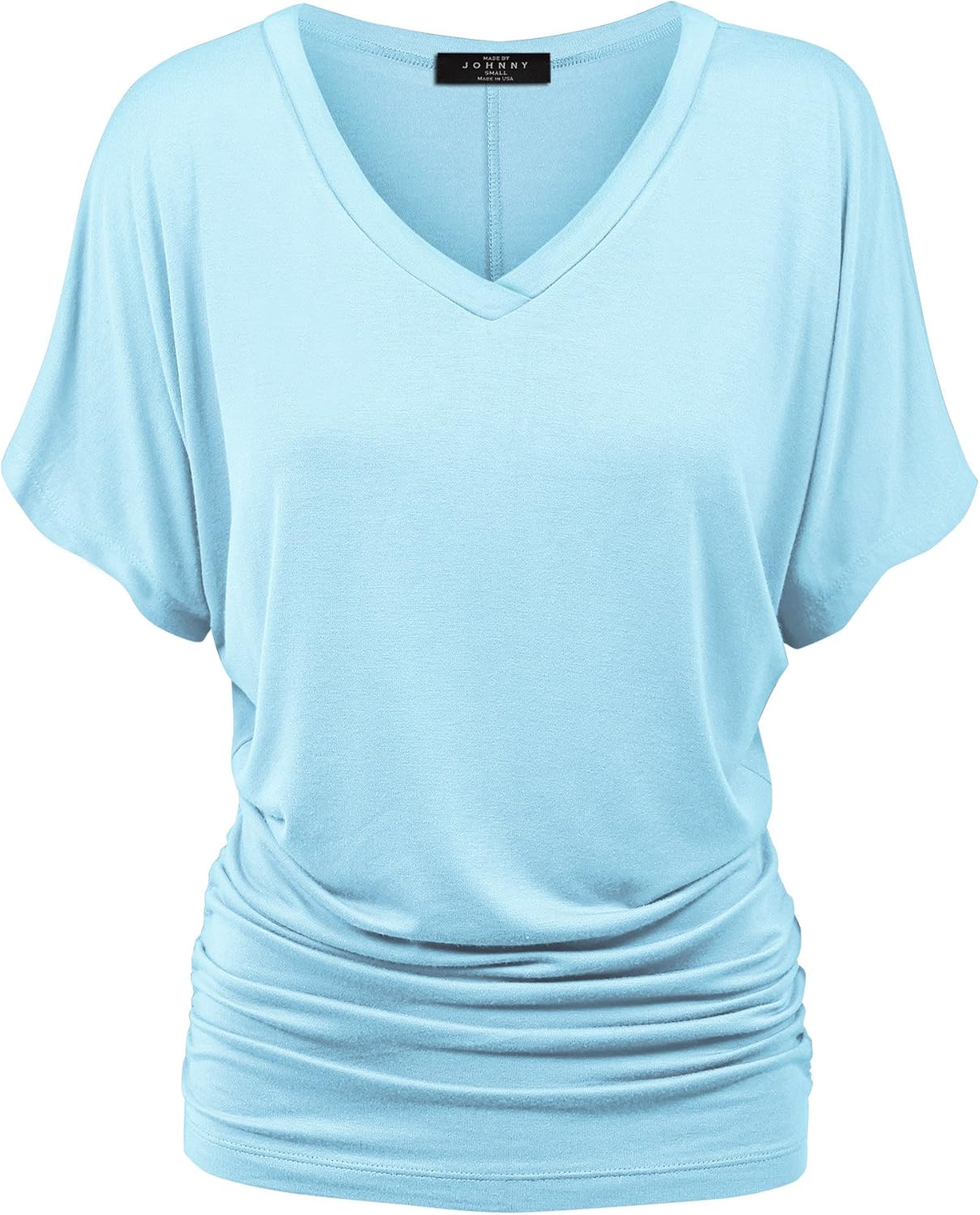 Made By Johnny Women's Casual Solid Short Sleeve Boat Neck/V Neck Dolman Top T Shirt with Side Shirring - Image 2