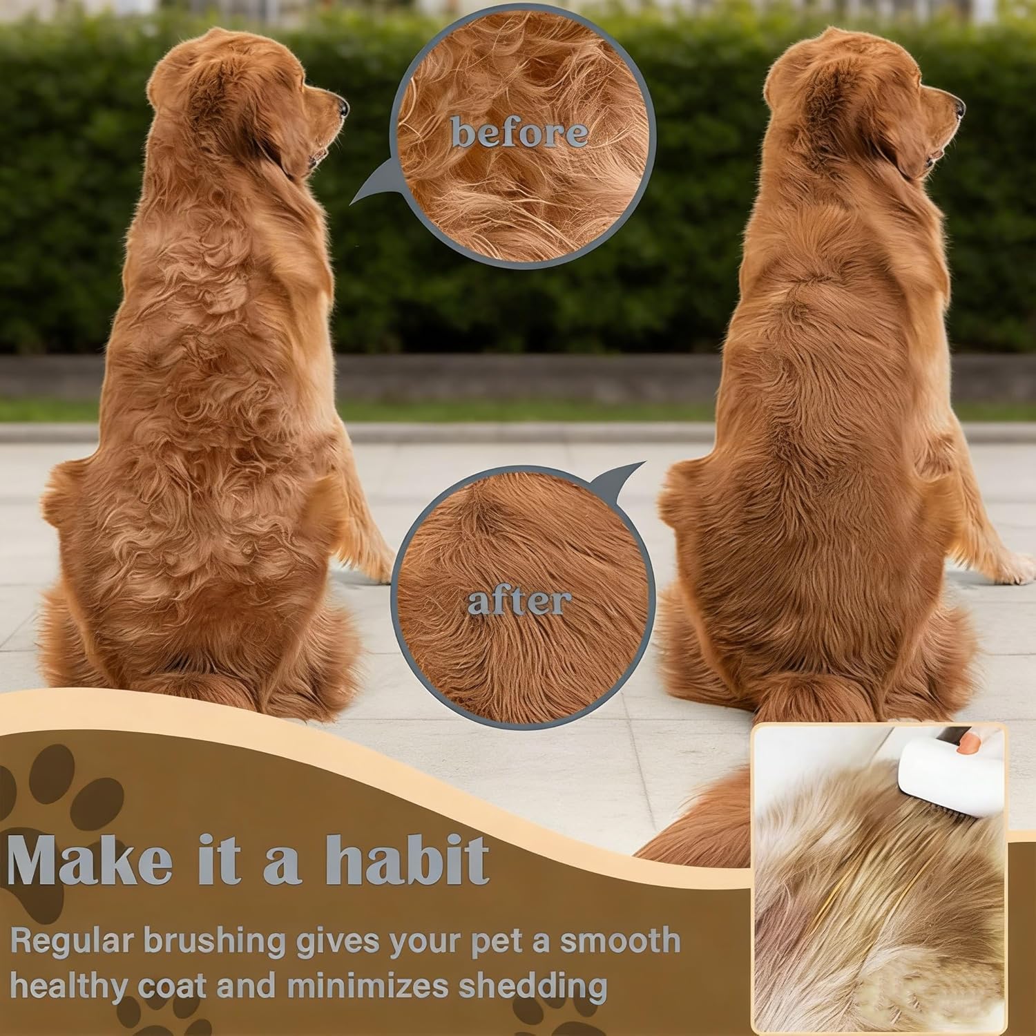 2-in-1 Pet Self-Detangling & Grooming Comb, Professional Deshedding Tool for Dogs & Cats - Gentle Undercoat Rake & Brush for Long or Short Hair, Cat Shedding Tool for Remove Mats Tangles (3pcs)