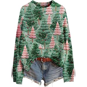 Christmas Sweaters for Women Ugly Sweater Christmas Knitted Pullover Funny Holiday Graphic Long Sleeve Tops