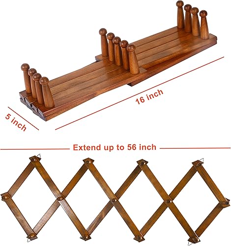 Miniatura 2 de Dseap Percha de pared de acordeón Perchero expandible de pared de madera de 16 pulgadas de alto, soporte para sombreros, gancho de acordeón para