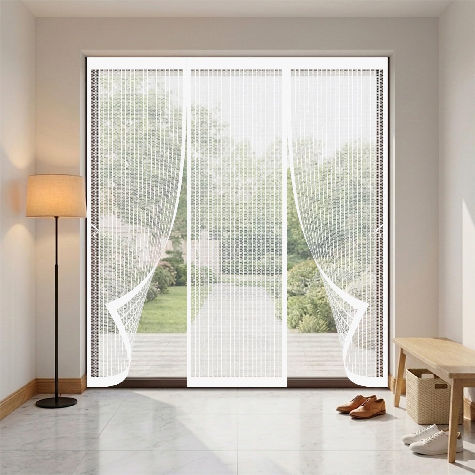 Magnetic Fly Screens for Doors 135 x 225 cm Keeping Out Flies & Bug, Keep Fresh Air in Magnetic Fly Insect Screen Door Kid and Pet Friendly for Basement Door, Balcony, White