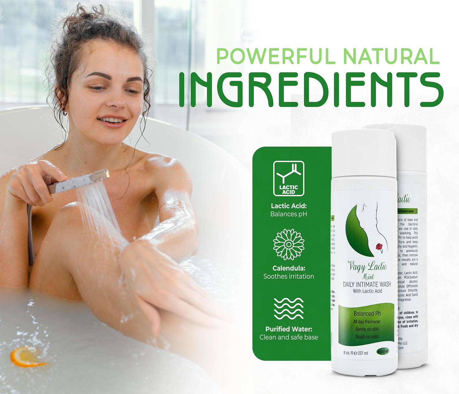 Vagy Rejuvenation Vagy Lactic Feminine Wash with Lactic Acid & Calendula – Gentle Intimate Wash Women pH Balance – Refreshing Vaginal Cleanser – 8 oz (8.1 oz, Mint)