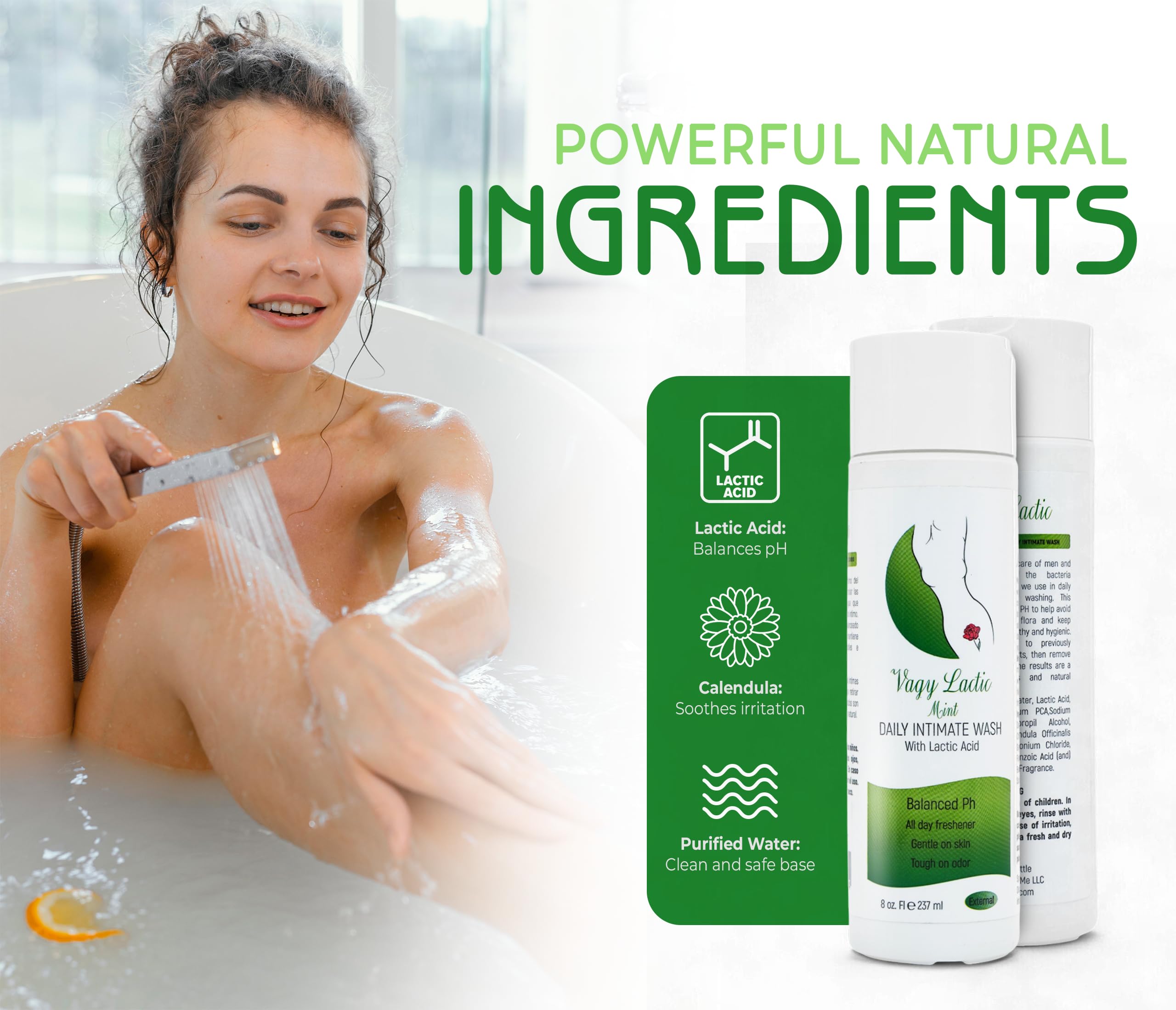 Vagy Rejuvenation Vagy Lactic Feminine Wash with Lactic Acid & Calendula – Gentle Intimate Wash Women pH Balance – Refreshing Vaginal Cleanser – 8 oz (8.1 oz, Mint)