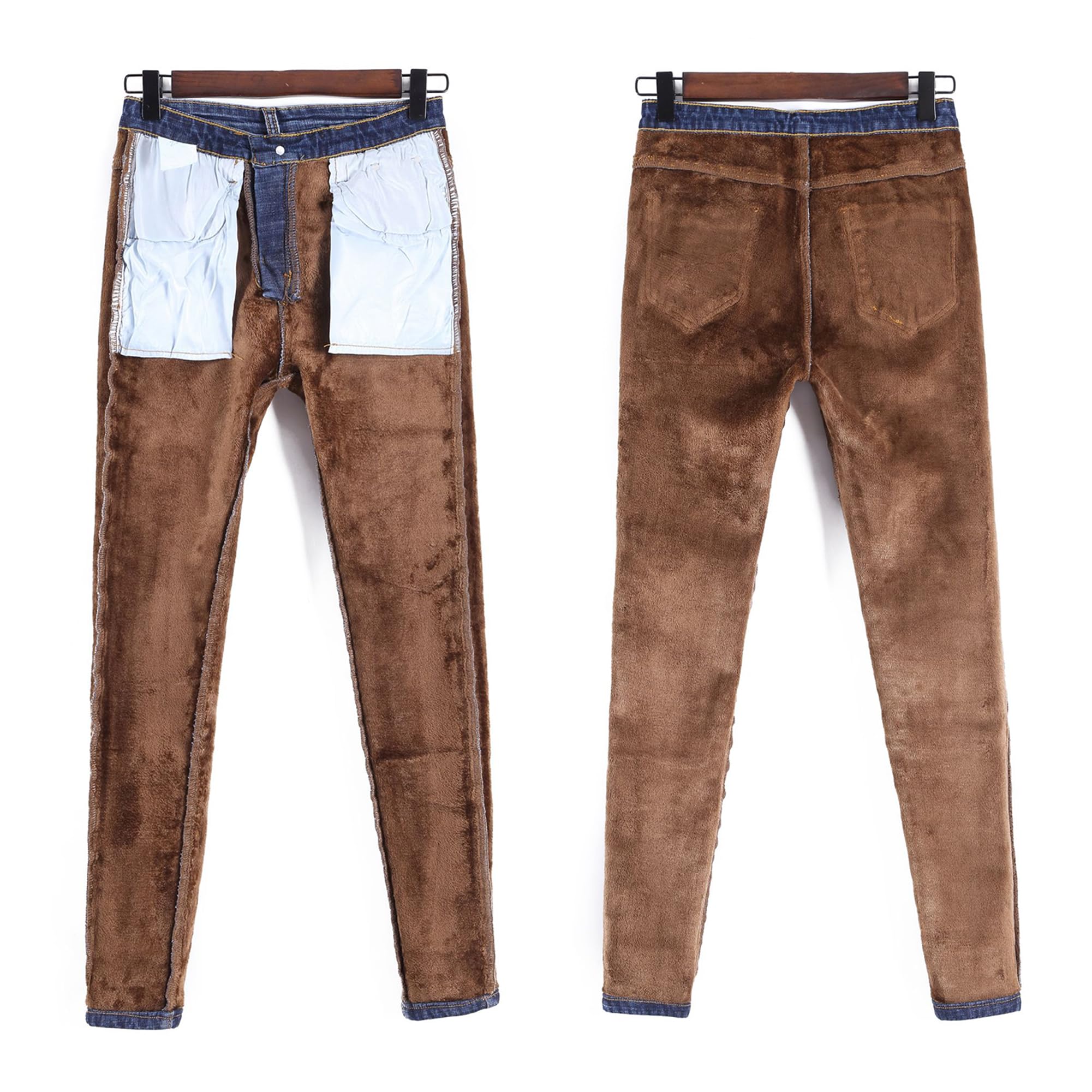Jeans termici da donna, pantaloni termici, leggings con interno in pile, invernali, con calda imbottitura, pantaloni dritti con ampio elastico, cinturino in pile, jeans da donna