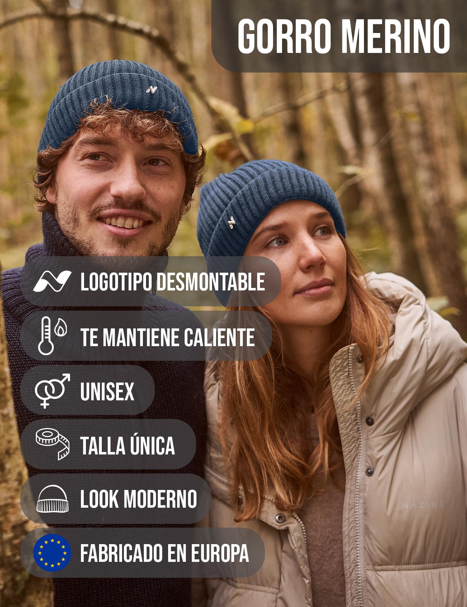 NYTTED® Gorro de Lana Merino Hombre y Mujer | 100% Lana Merino | Gorro de Invierno Cálido, Suave y Elástico | Gorro Punto Unisex | Made in Europe