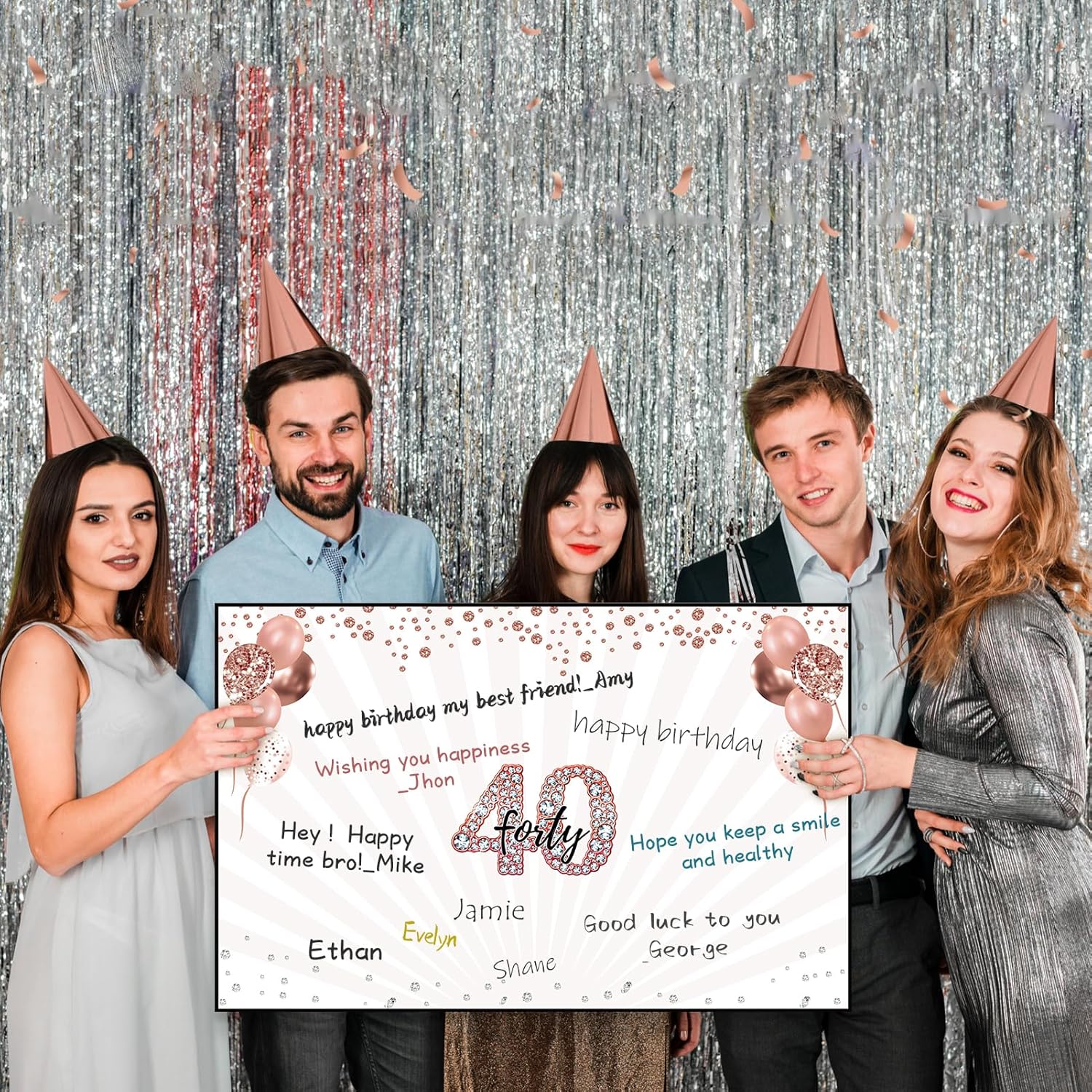 Large 40th Birthday Card for Women with Envelope, Black Rose Gold Extra Big Happy 40th Birthday Guest Signature Book Gift, Jumbo Forty Greeting Card Back in 1985 Decorations Party Supply - Image 5