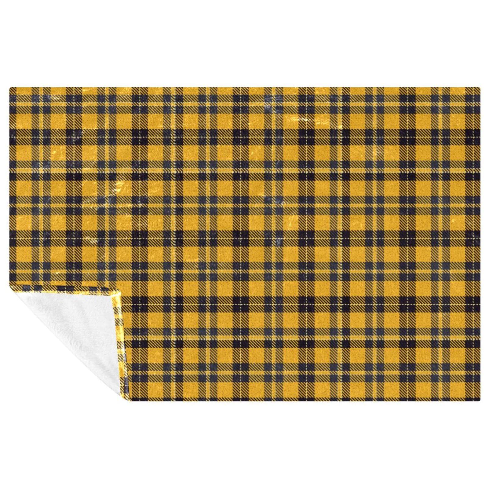 Couverture écossaise jaune 150x100 cm douce et chaude pour lit et canapé