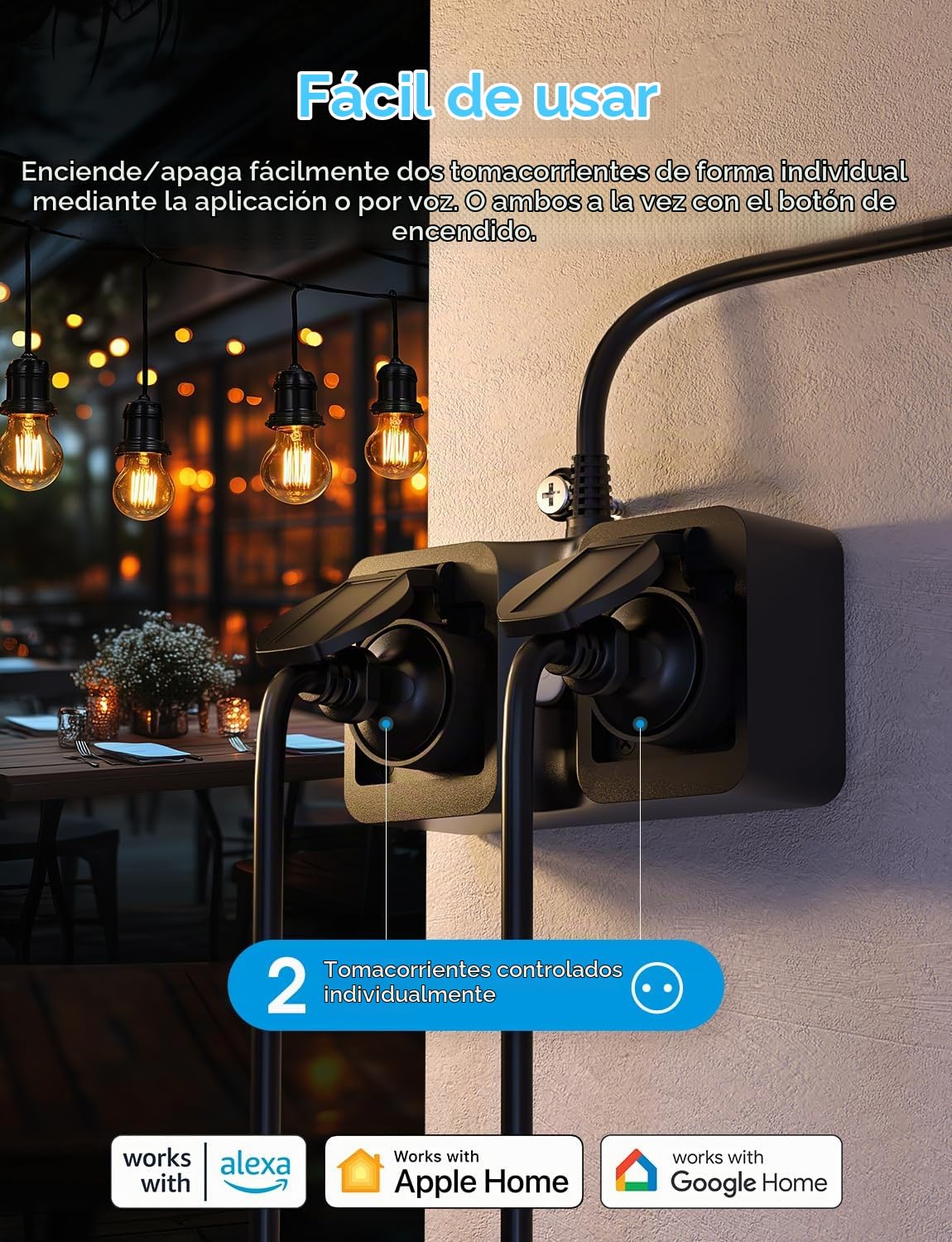 Meross Exteiror Enchufe Inteligente con Mide Consumo, WiFi Enchufe 16A Mide Producción de Paneles Solares, Soporte para Alexa, Apple Home y Google Home, IP44, con 1,5m Cable | Sin suscripción, control ilimitado | con Apple HomeKit, Alexa y Google | 16A, 1