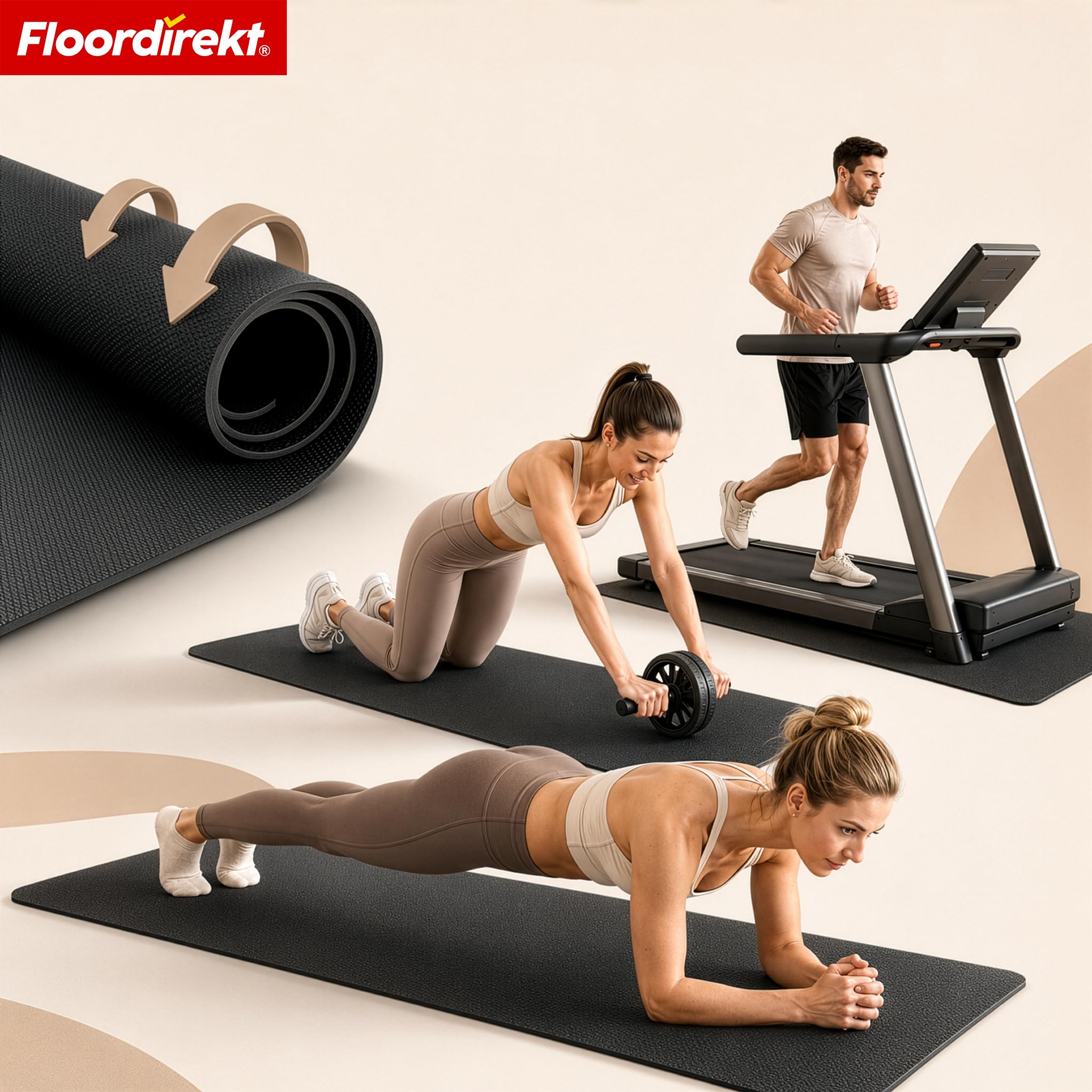 Floordirekt Sparta Tapis de protection de sol antidérapant pour tapis de course, vélo elliptique et équipement de fitness, absorbant les chocs